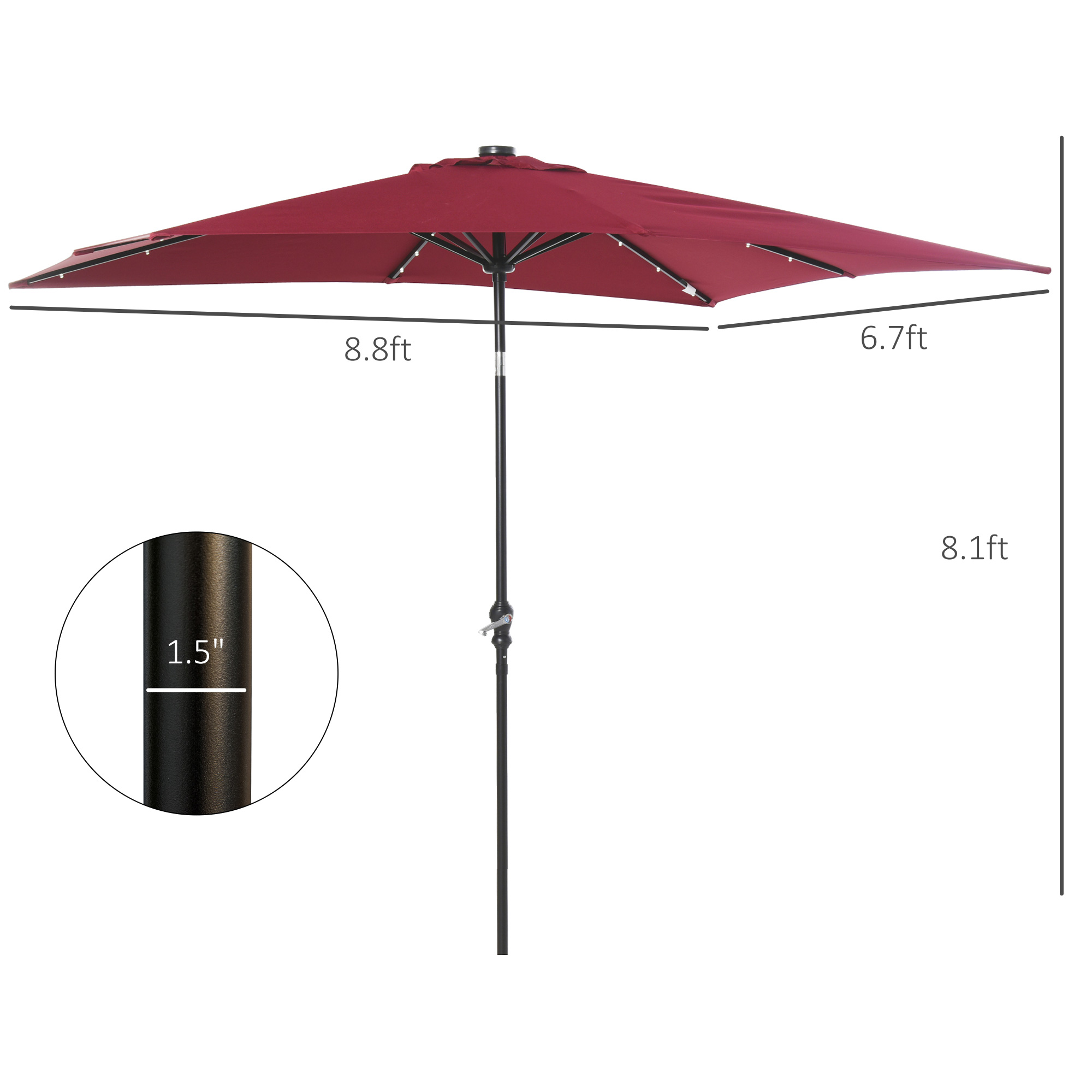 Outsunny Sun Umbrella 8.8' x 6.7' x 8.1' Wine Red| Aosom.com
