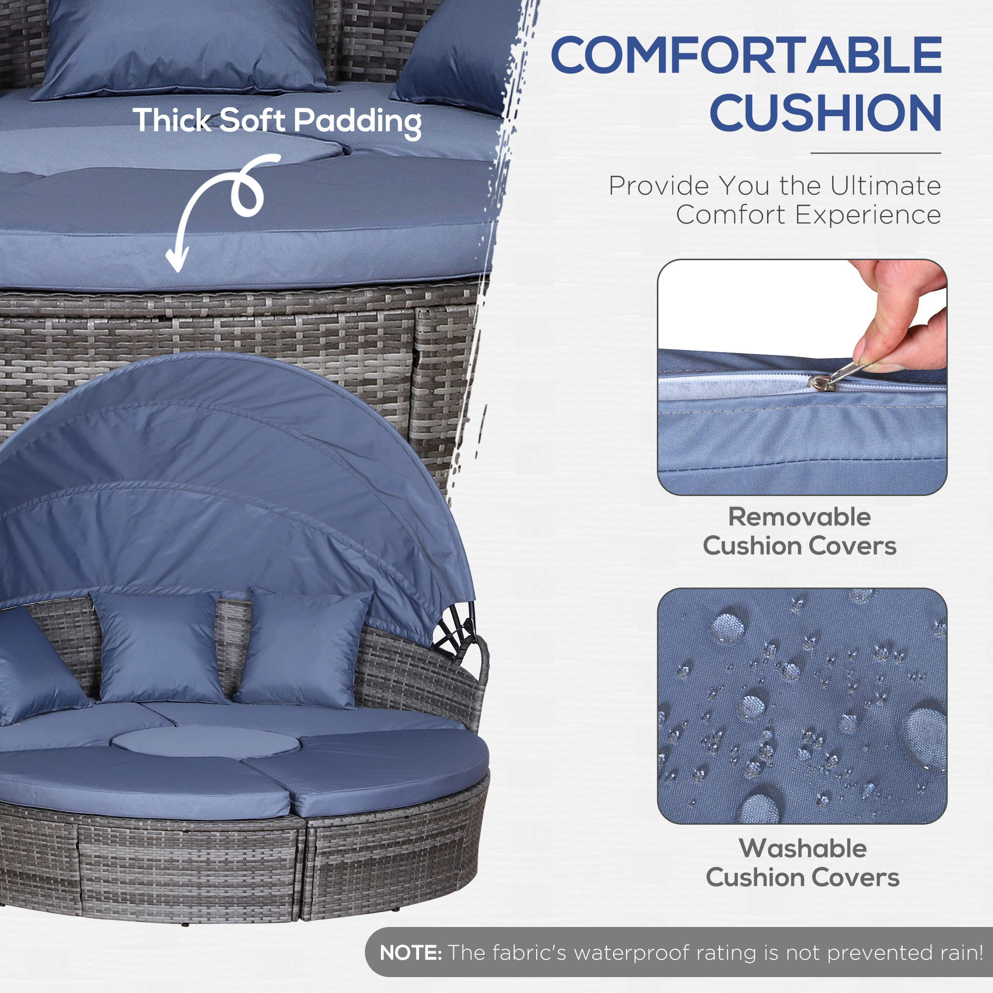 Outsunny 4-piece Cushioned Outdoor Rattan Wicker Round