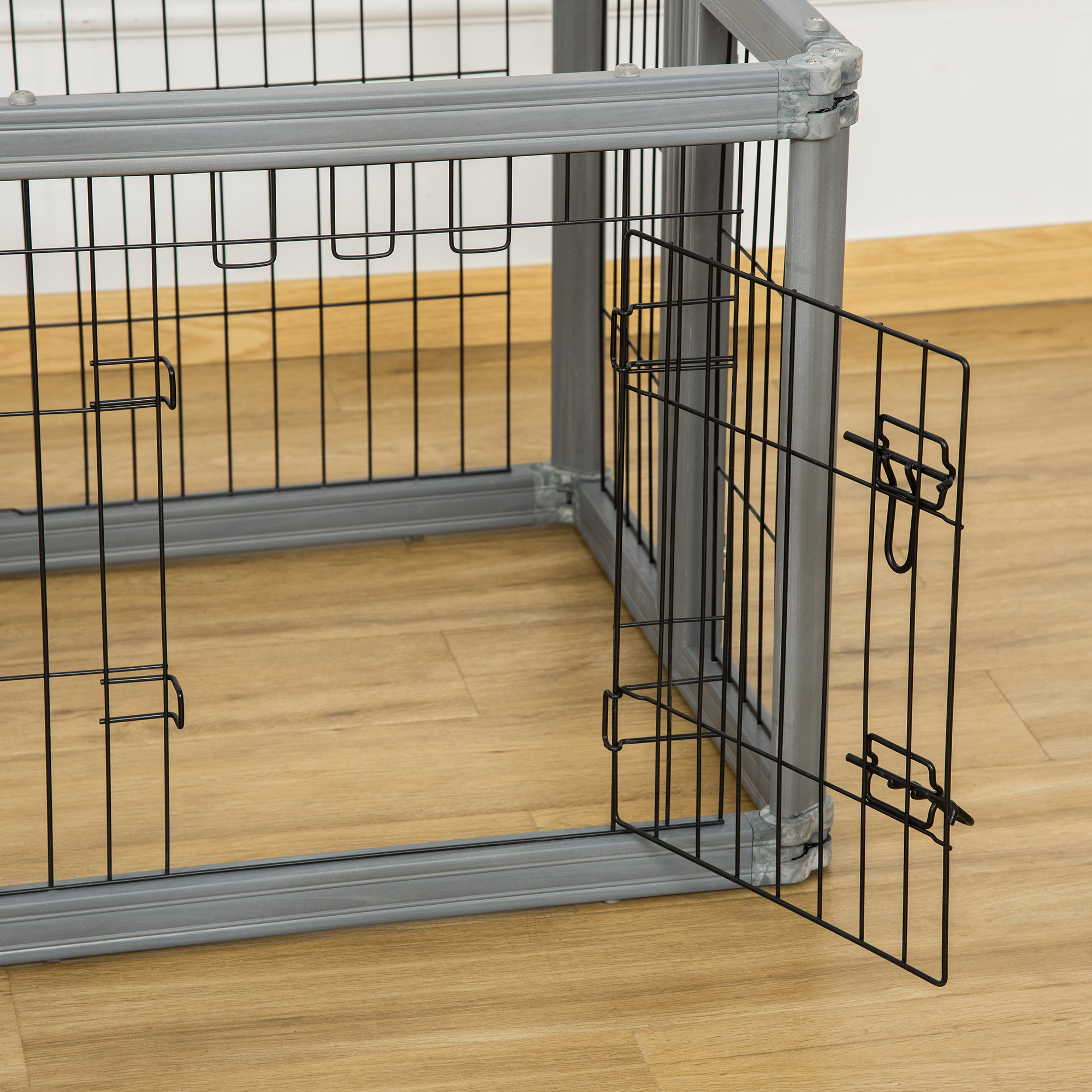 PawHut 24.5 Heavy Duty Pet Playpen, 6 Panels Dog Exercise Pen, With Door, Double Locking Latches, For Indoor Outdoor Use Gray