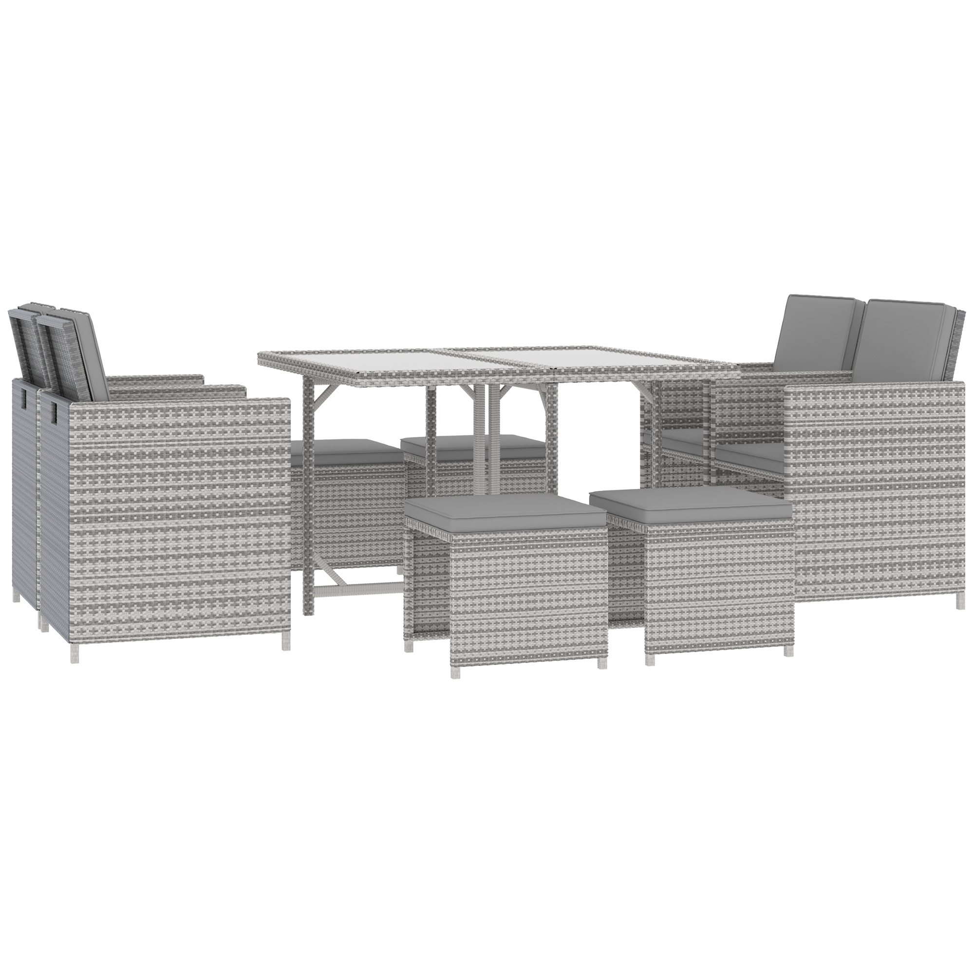 Outsunny 9 Pieces Patio Wicker Dining Sets Outdoor Sectional Conversation Set with Dining Table Ottoman Chair Cushioned | Aosom.com
