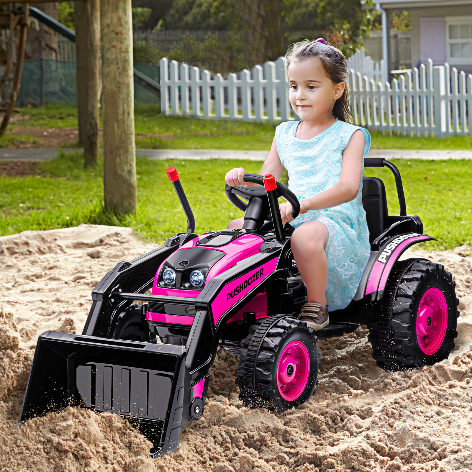 Aosom 6V Kids Electric Ride On Construction Excavator, Rechargeable Battery Powered Truck With High/Low Speed Realistic Sound And Headlights, Pink