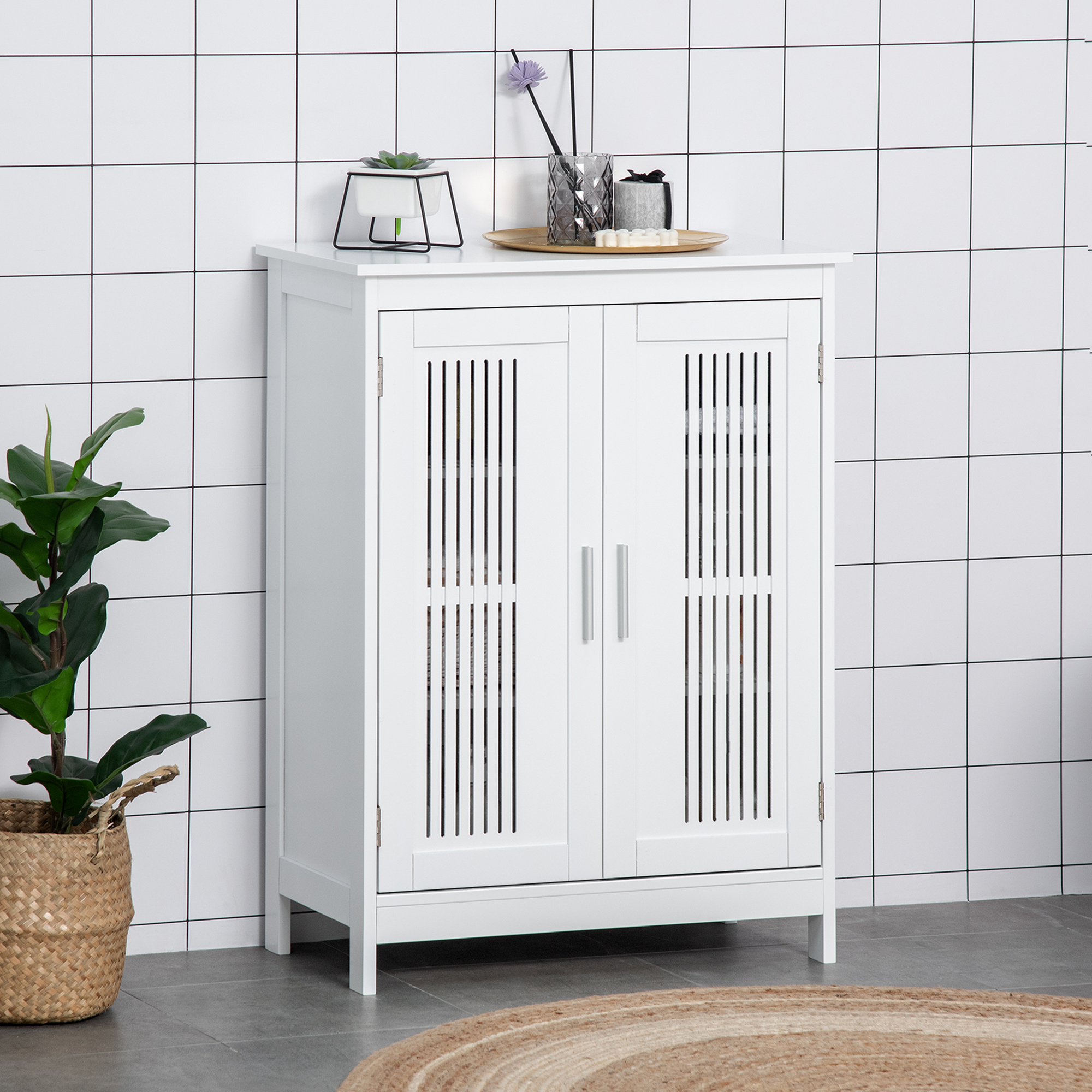 kleankin Modern Bathroom Floor Cabinet, Free Standing Linen Cabinet ...