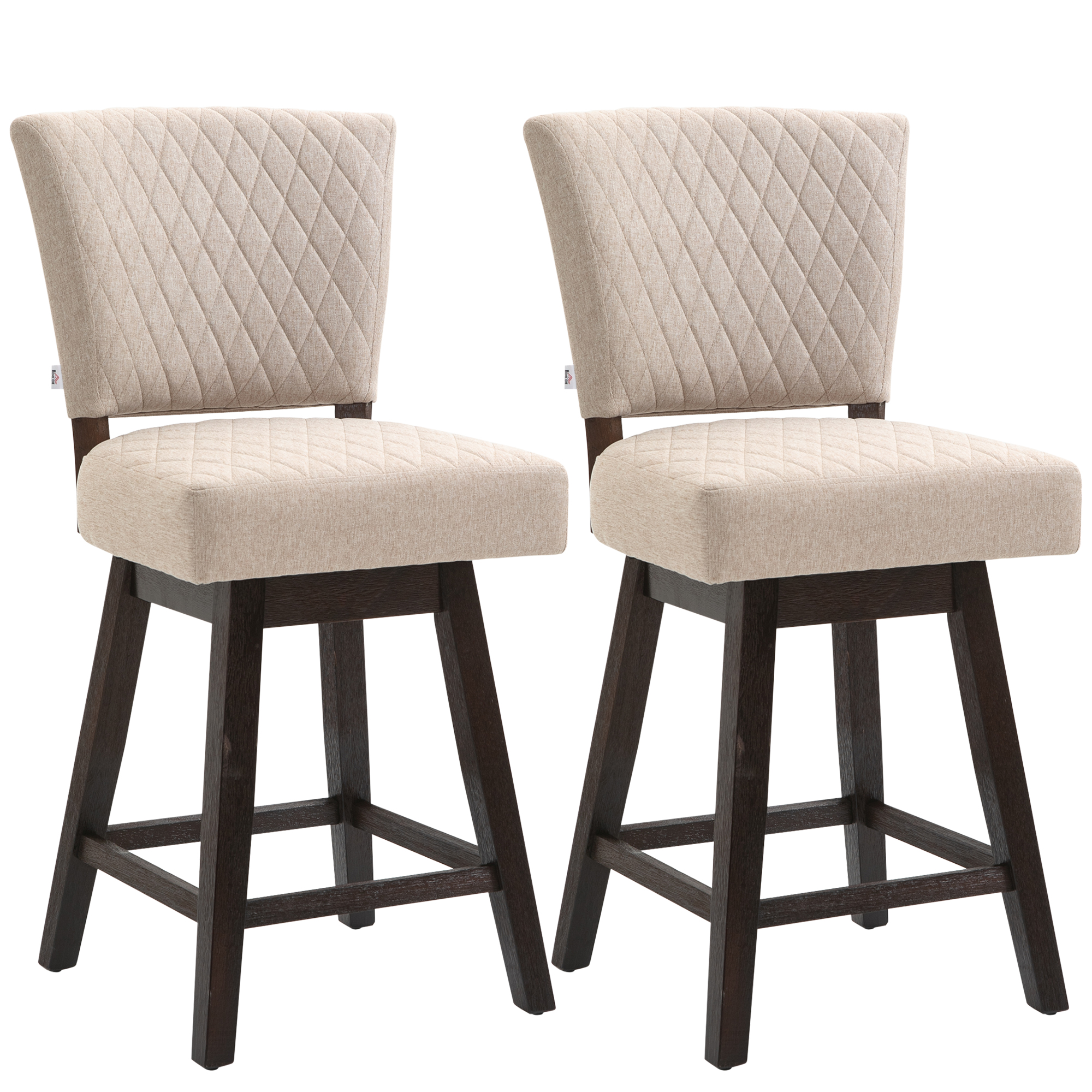 Set of 2 Swivel Counter Height Bar Stools with Footrest Beige
