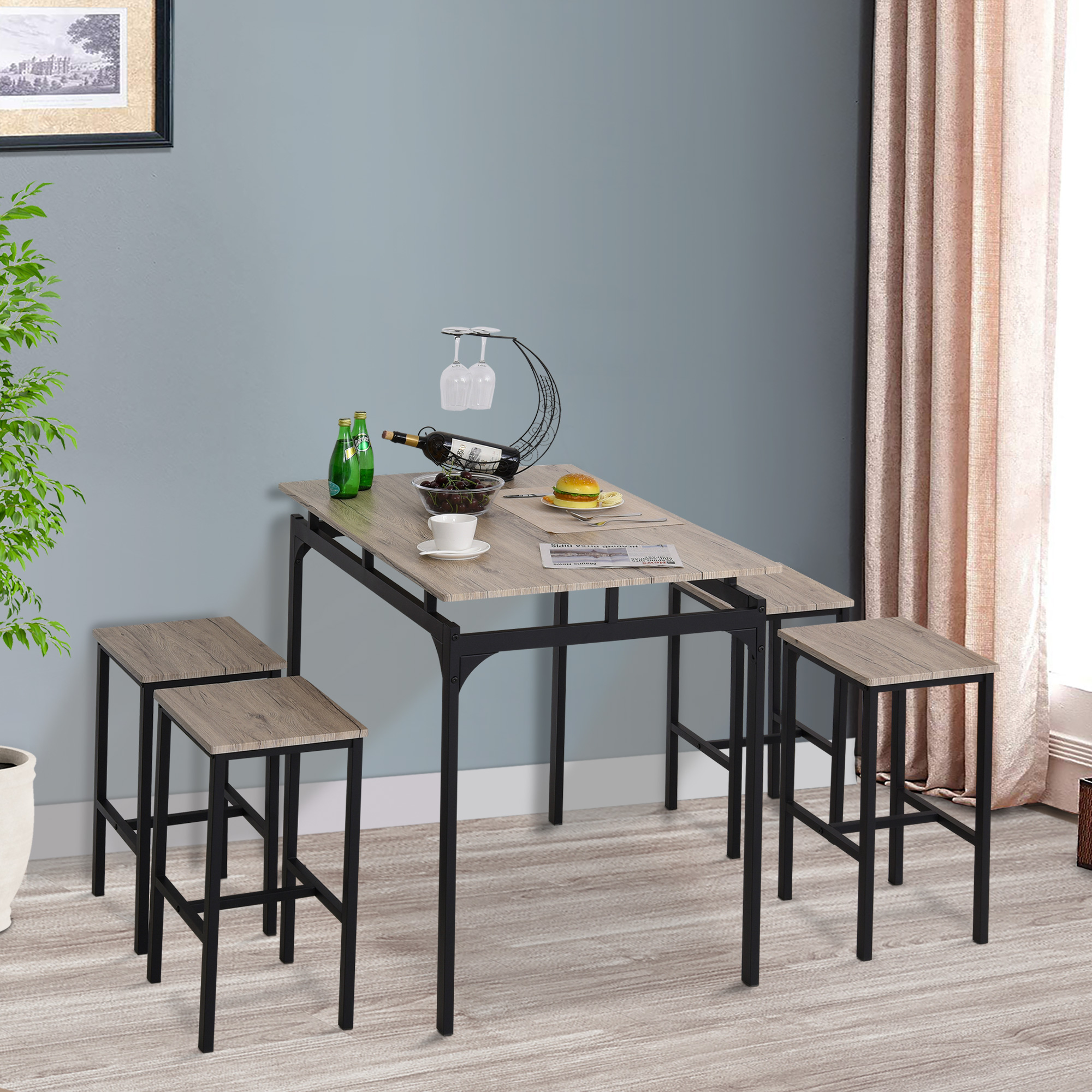 HOMCOM 5 Piece Modern Dining Table and 4 Stools Industrial Dining Set ...