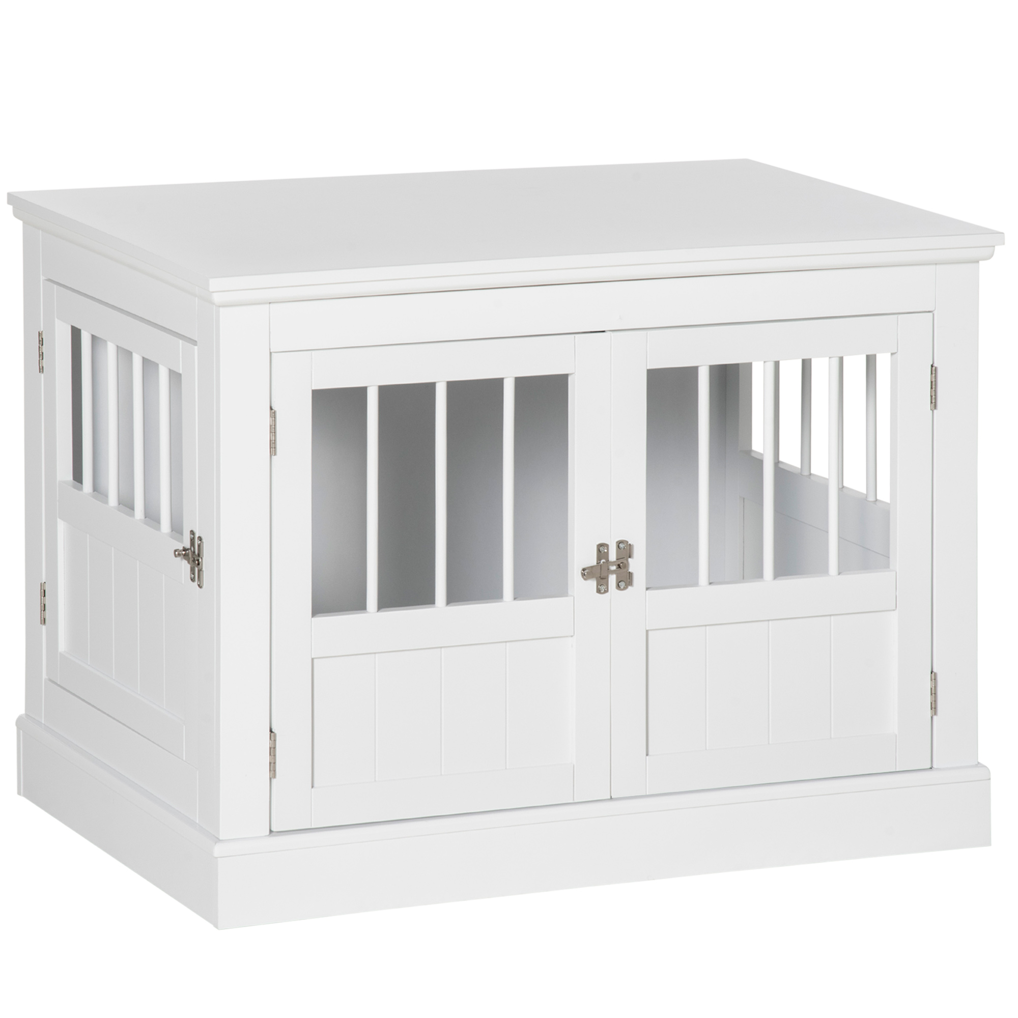 PawHut Wooden Dog Crate End Table, White, Triple Doors, Steel Tubes, for Small Dogs | Aosom.com