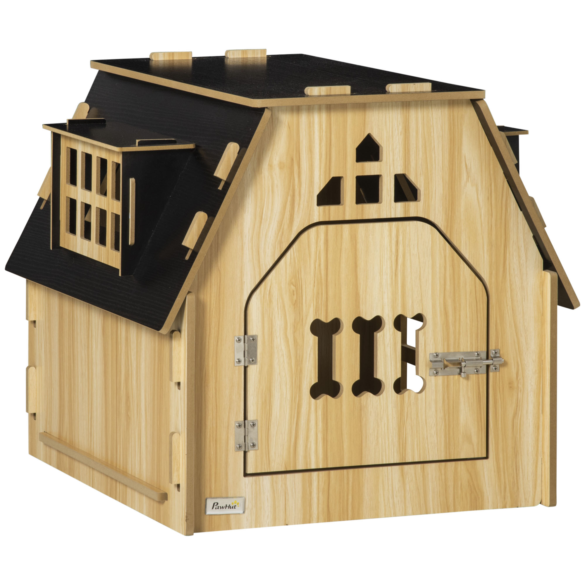 PawHut Dog House Indoor with Windows, Cute Design Wooden Pet Home with