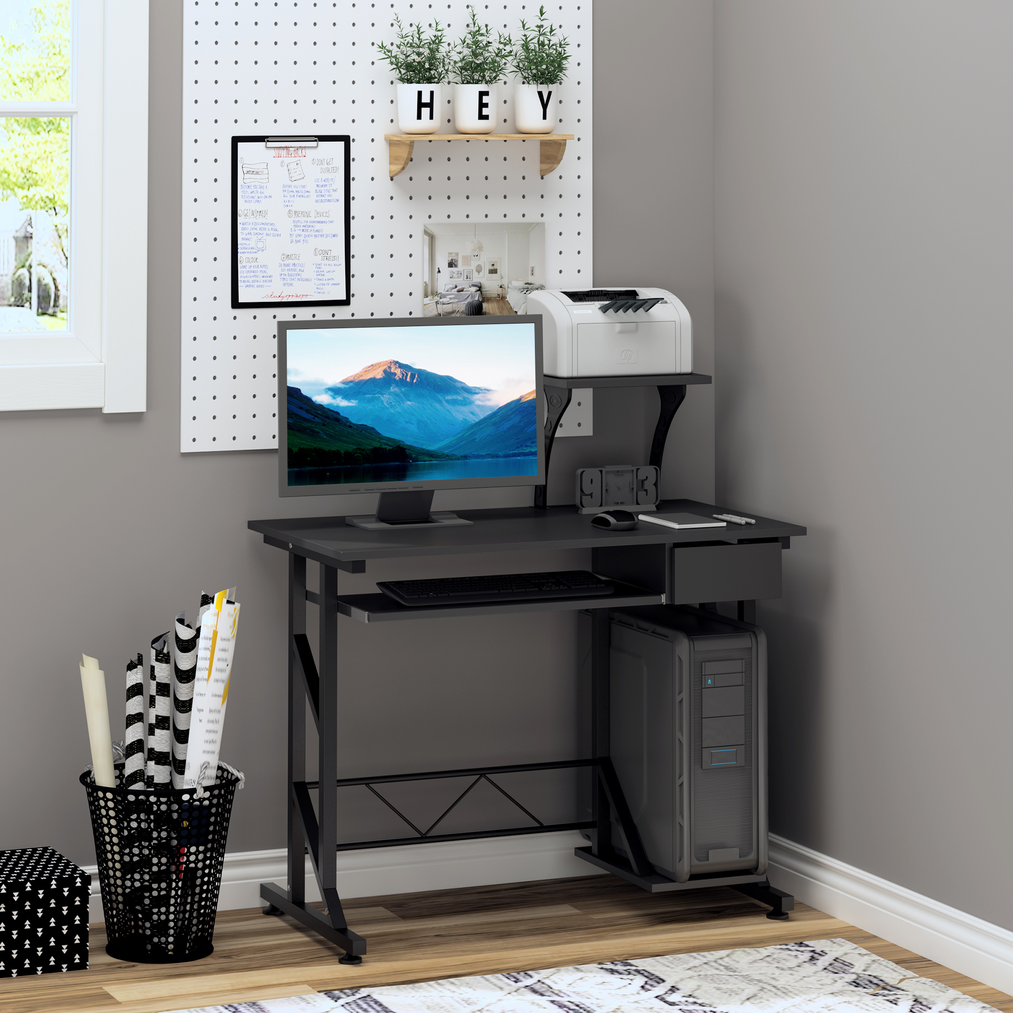 Computer Desk with Keyboard Tray, Writing Desk with Drawer