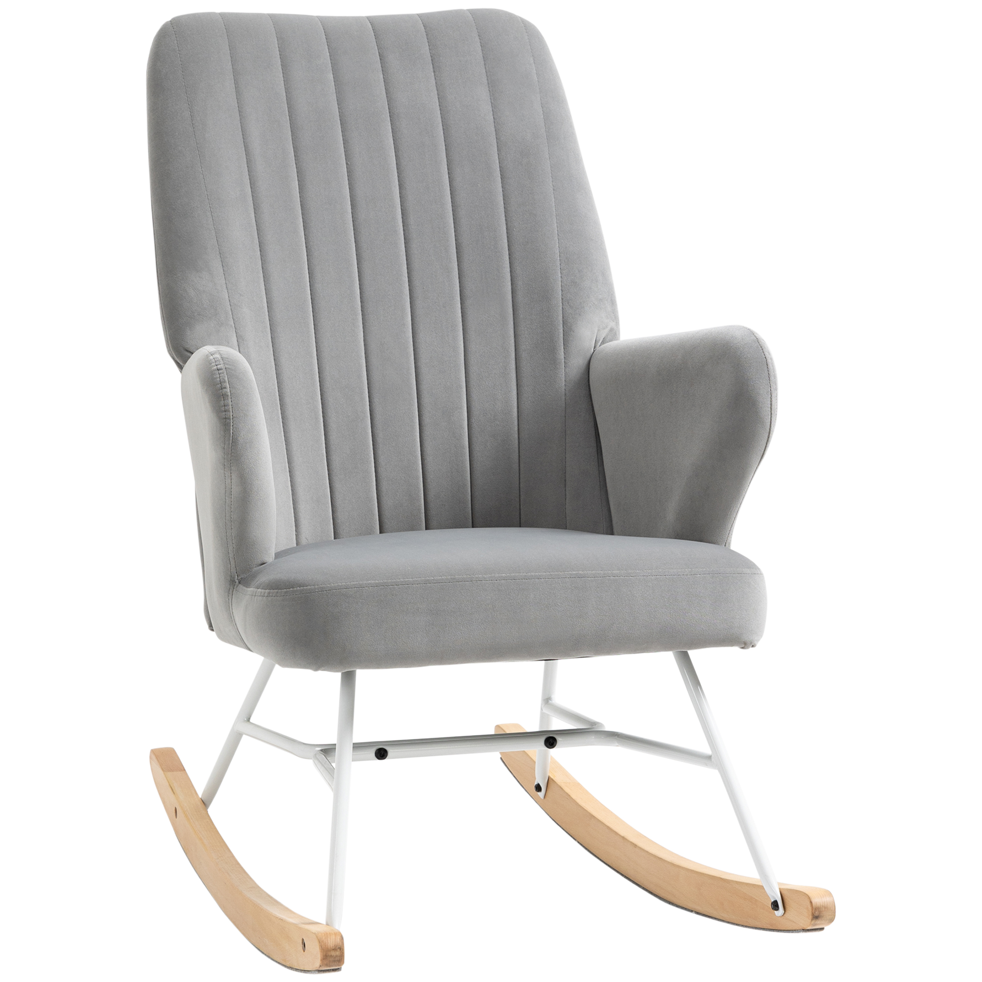 HOMCOM Rocking Accent Chair Upholstered Nursery Glider Modern Wingback Grey | Aosom.com