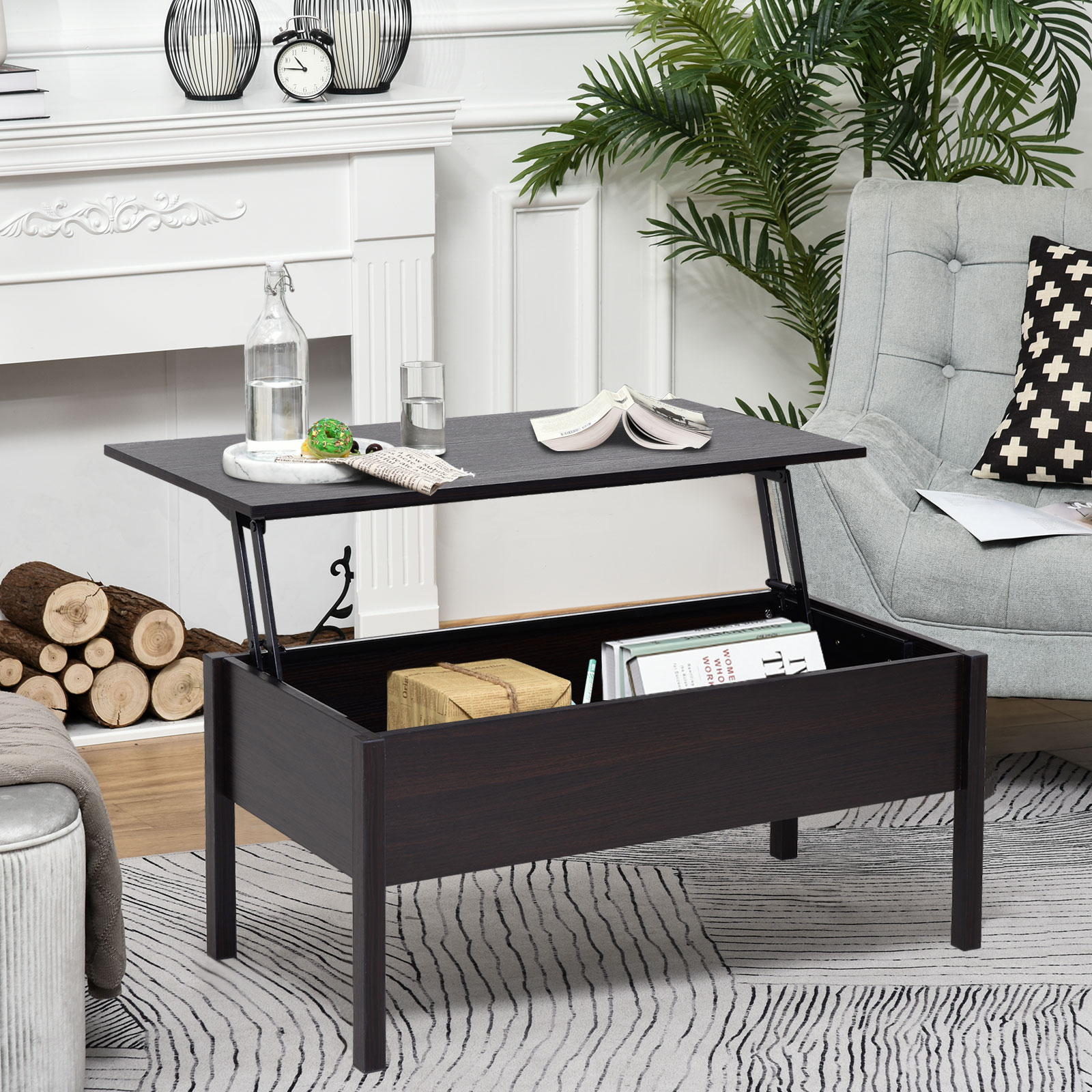 39" Modern Lift Top Coffee Table with Hidden Storage Compartment