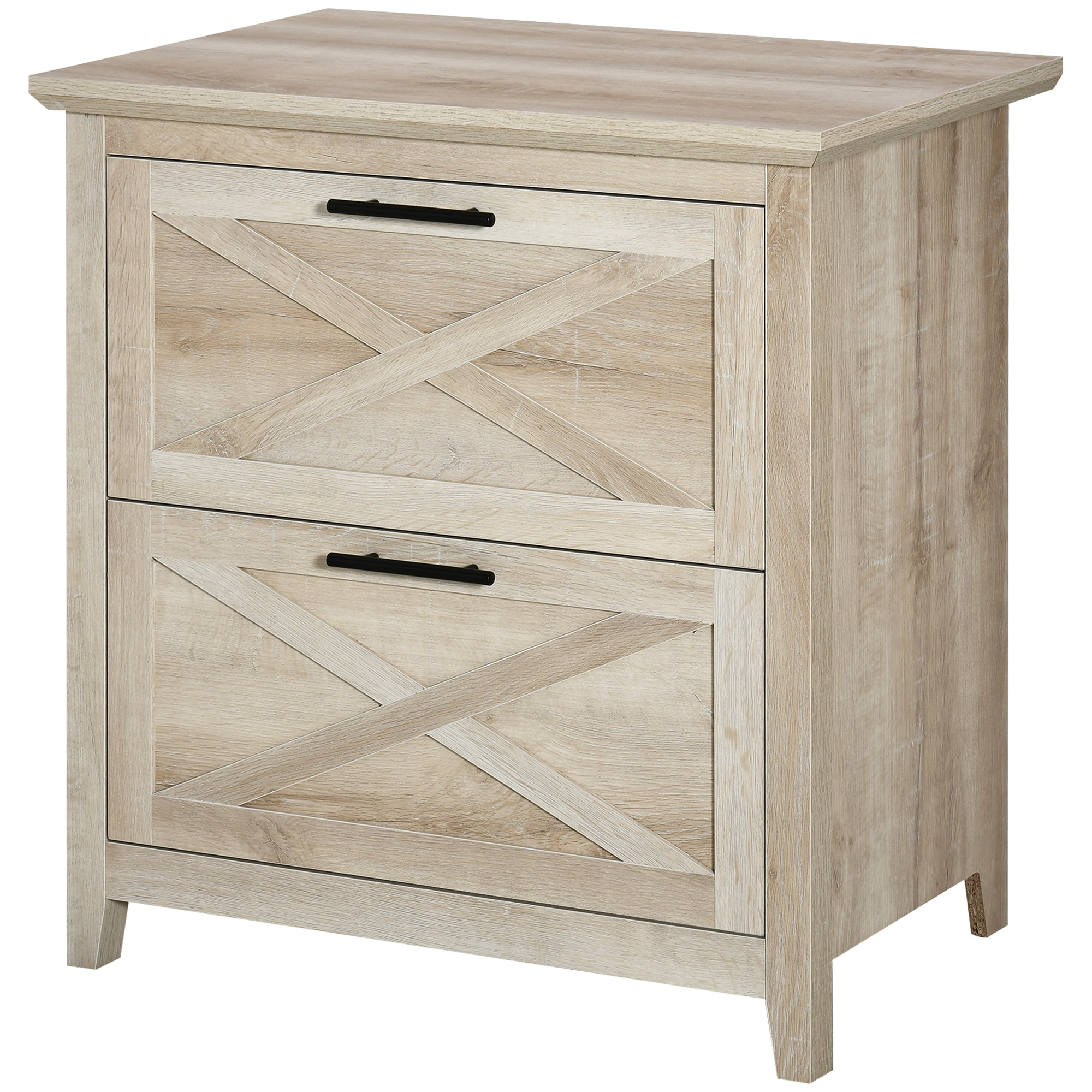 HOMCOM Retro Wooden 2-Drawer Lateral File Chest Cabinet Pedestal for Document Storage with Hanging Bar for Letter/Legal Size, White Oak