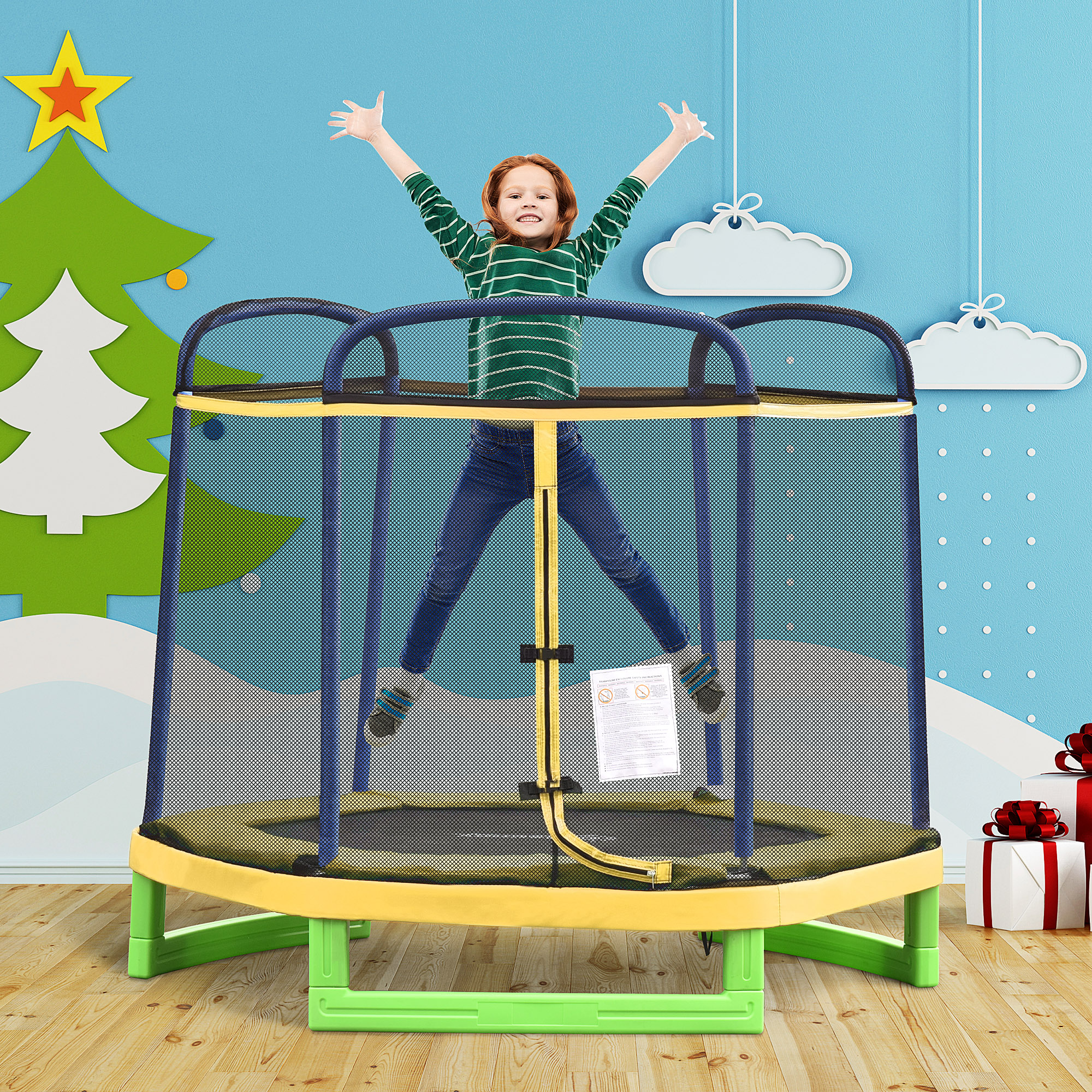 Outsunny 7FT Kids Trampoline, Durable Bouncer Spring Gym Toy