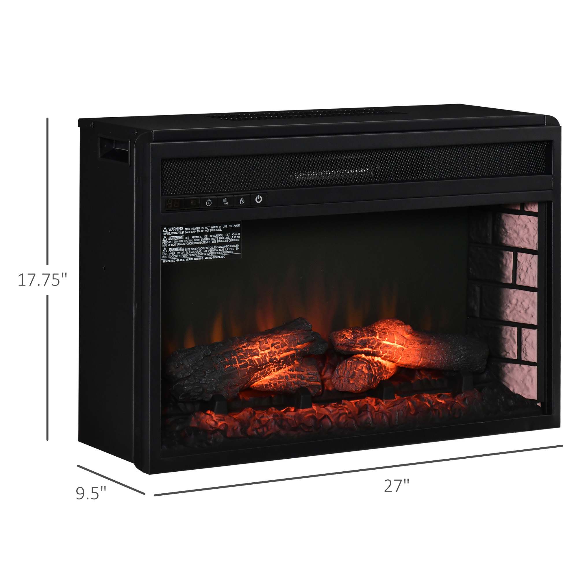 HOMCOM 27 Electric Fireplace Insert, Retro Recessed Fireplace Heater with  Realistic Log Flame, Remote Control, Adjustable Brightness, 1400W, Black W/  | Aosom Canada