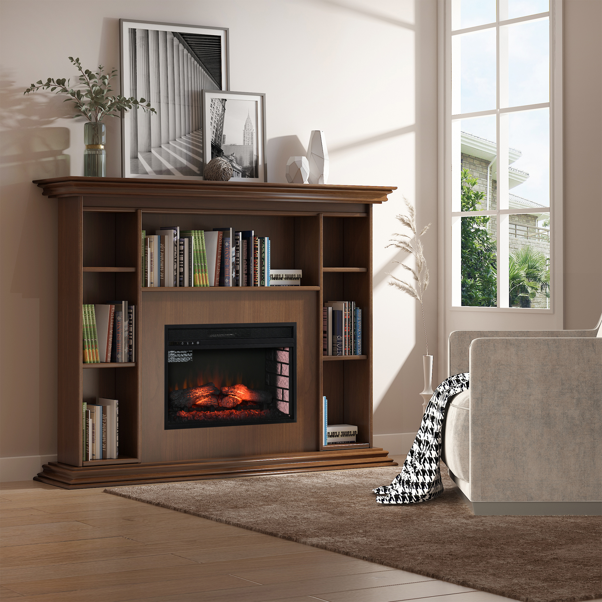 HOMCOM 27 Electric Fireplace Insert, Retro Recessed Fireplace Heater with  Realistic Log Flame, Remote Control, Adjustable Brightness, 1400W, Black W/  | Aosom Canada