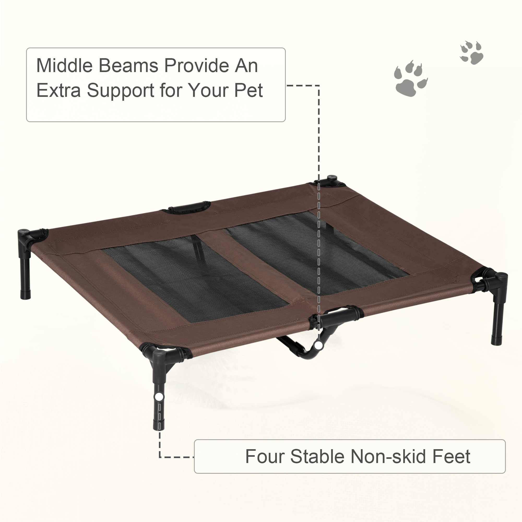 PawHut Elevated Pet Bed Portable Raised Cot with Non-Slip Feet for - Technical View