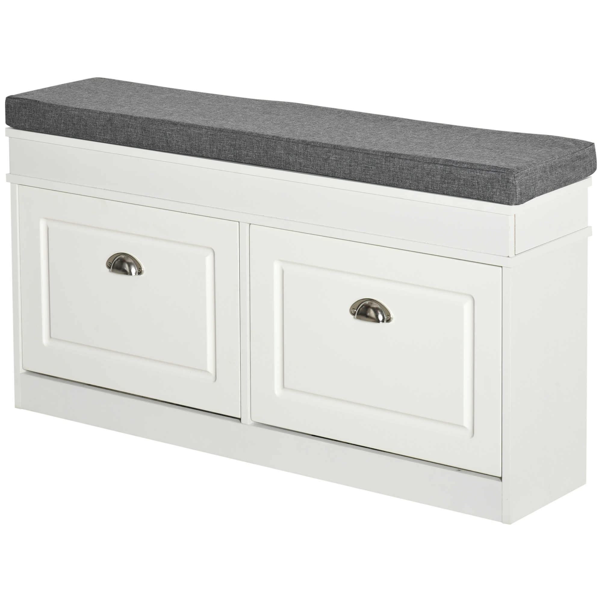 HOMCOM Shoe Storage Bench Modern with Thick Padding Hook and Loop Fastener for Entryway Hallway White Grey | Aosom.com