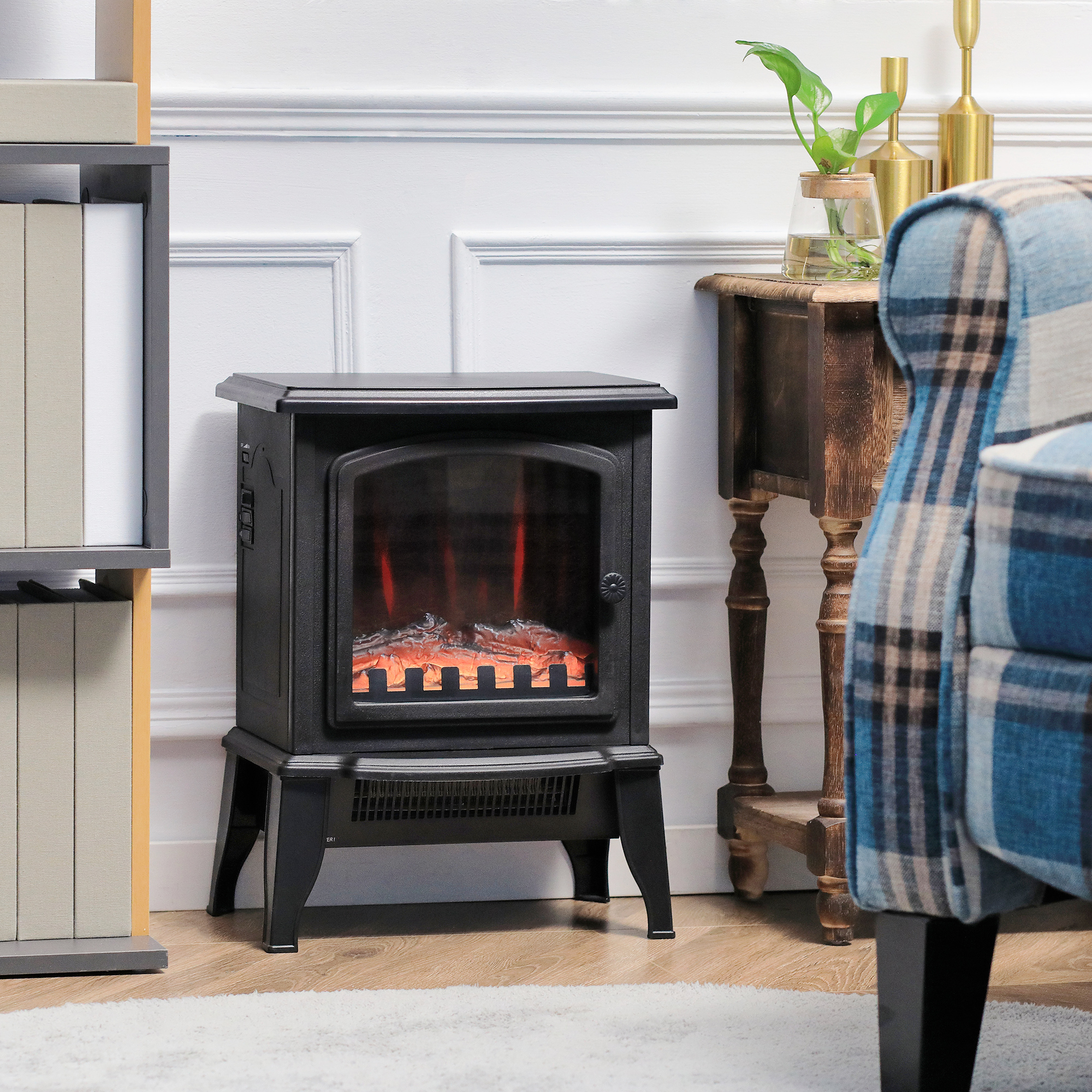 HOMCOM Electric Fireplace Stove, Free standing Fireplace Heater,  750W/1500W, Black | Aosom Canada