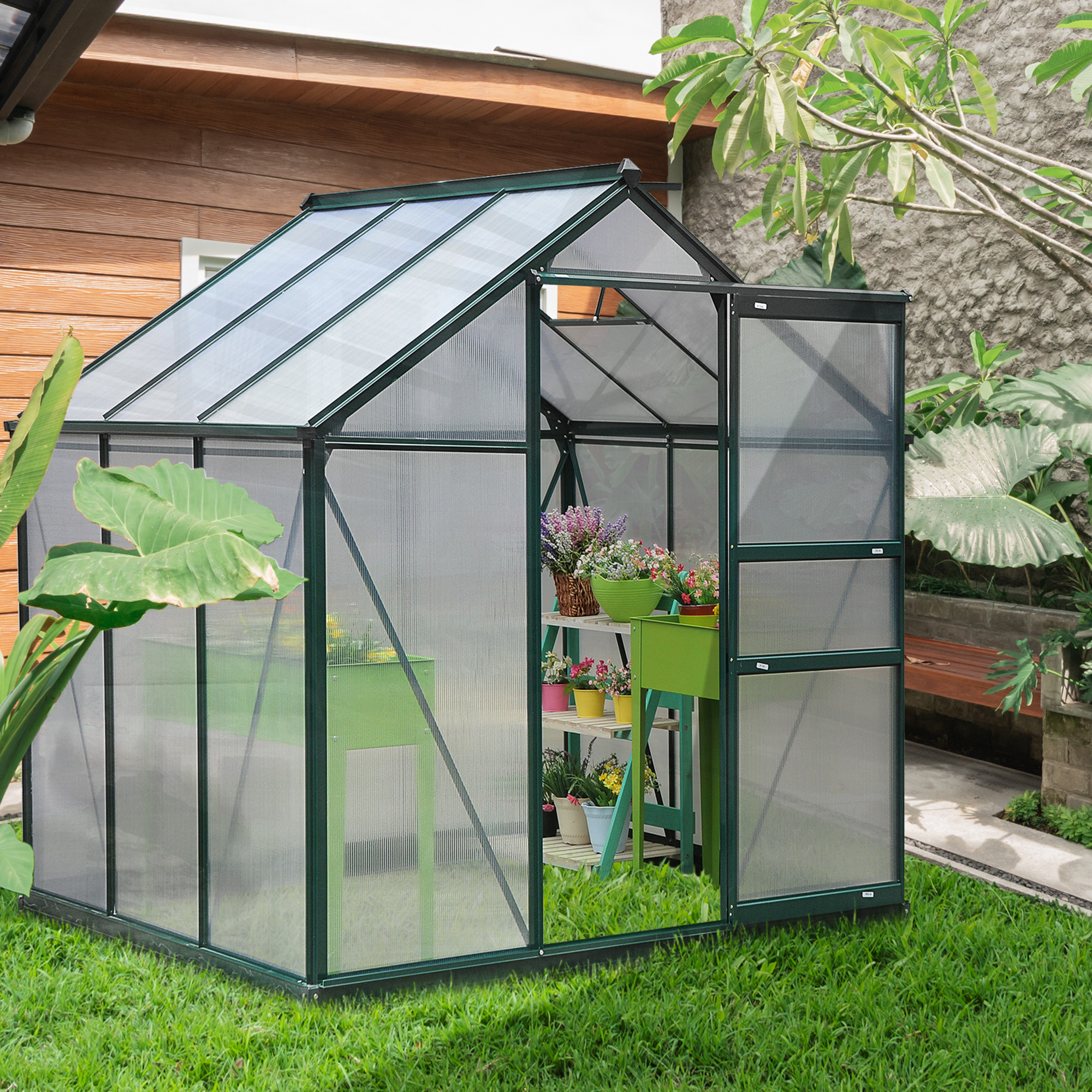 Outsunny 6.2' x 6.3' x 6.6' Clear Polycarbonate Greenhouse Large Walk-In Green House Garden Plants Grow Galvanized Base Aluminium Frame Aosom Canada