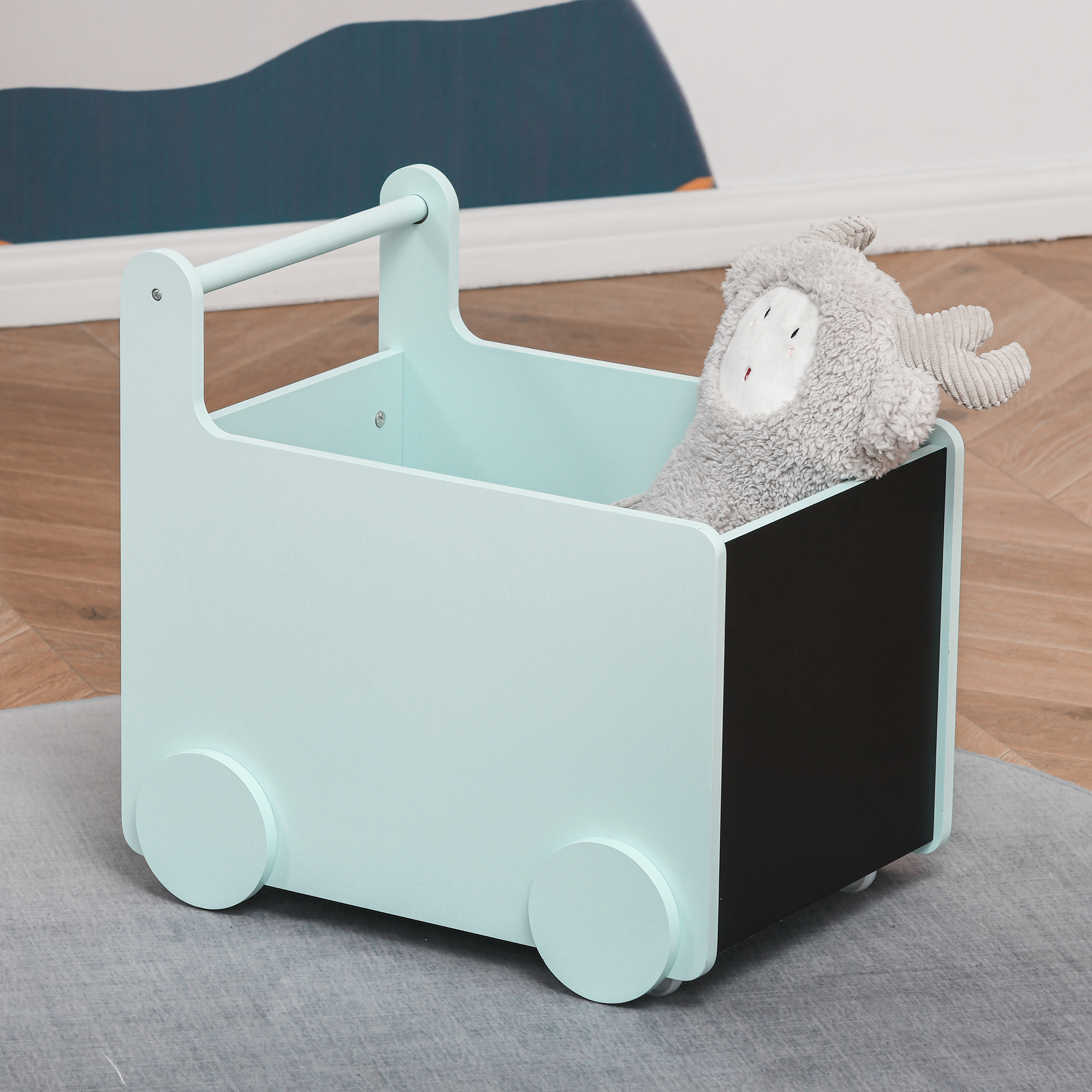 Qaba's Kids' Storage Cabinet, Organize Books, Toys, and Crafts, Safely Transport With Included Wheels, Blue 18.5"L x 13.75"W x 18"H 7