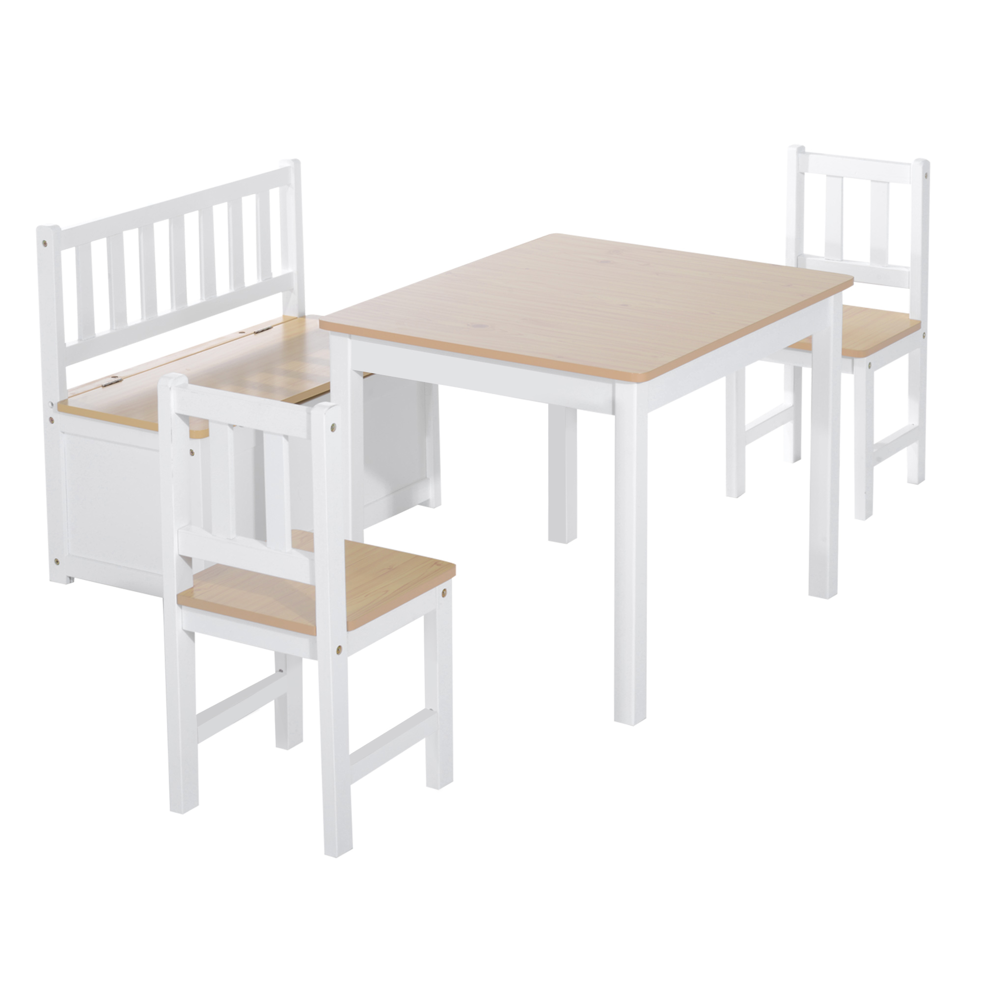 Qaba 4-Piece Kids Table Set with Storage Bench, Natural