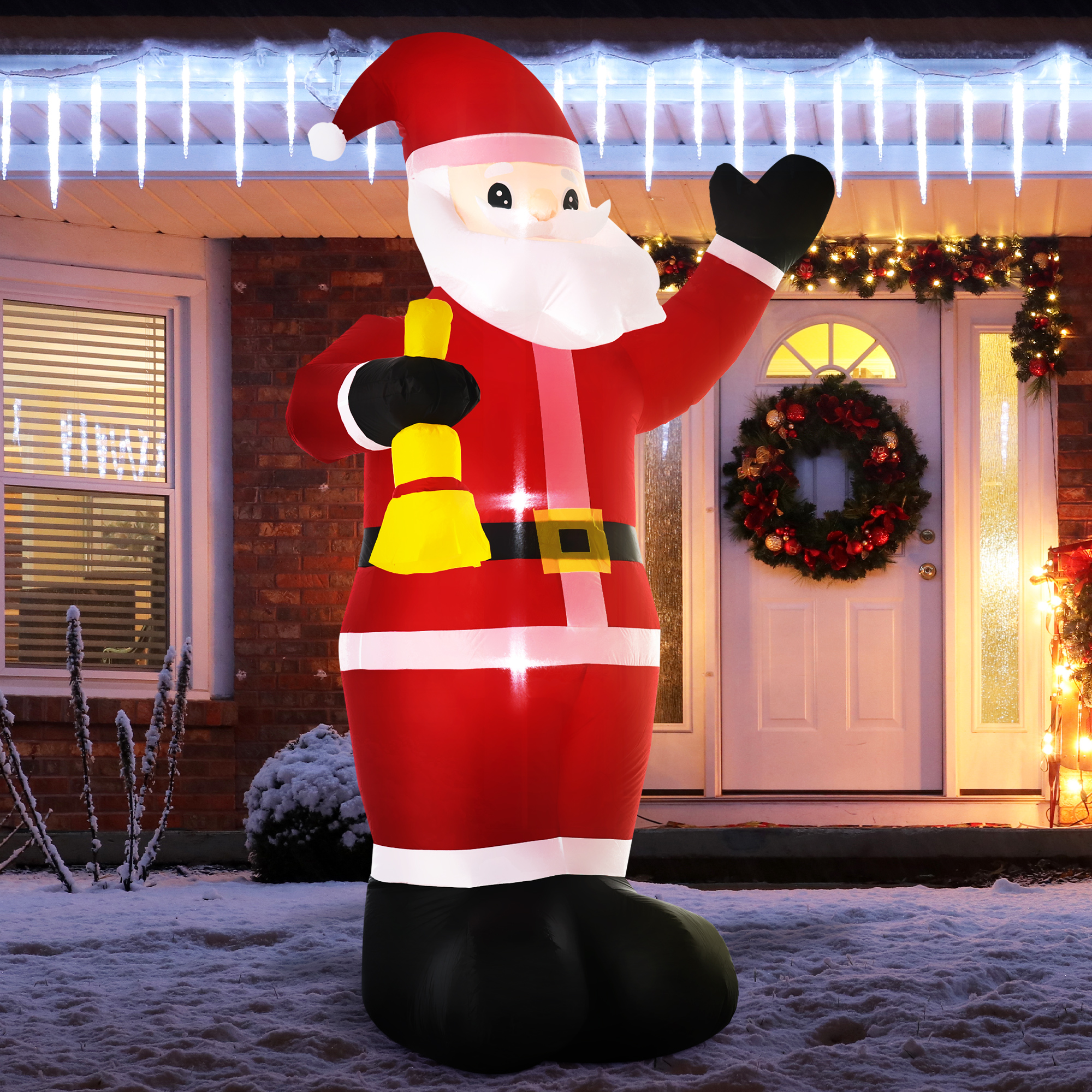 Blow Up Santa Looking In Window