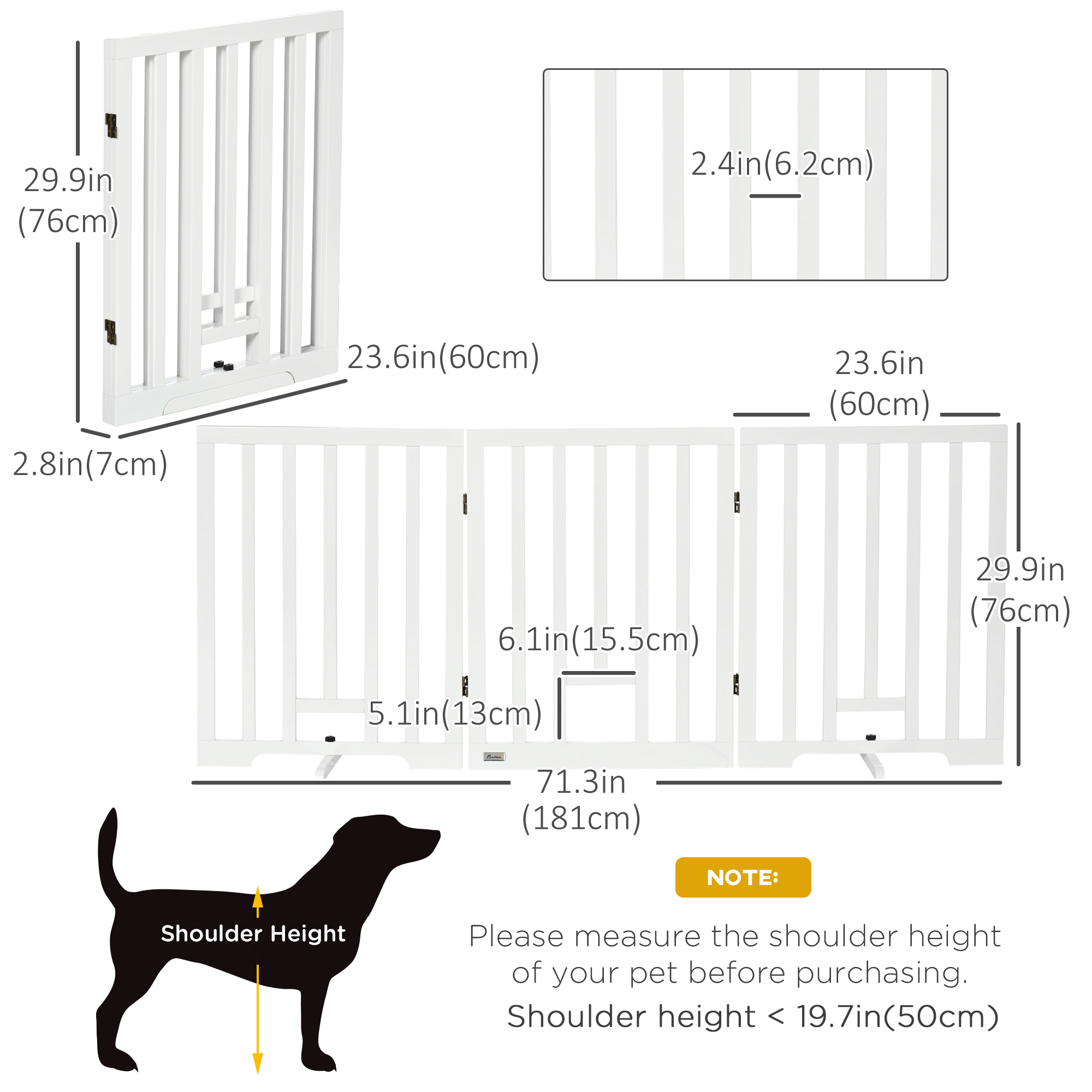 PawHut Freestanding Pet Gate with 2PCS Support Feet, 3