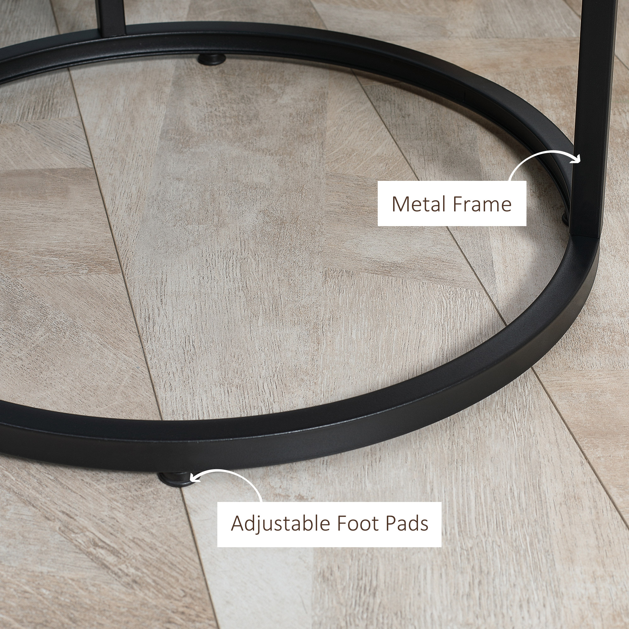 HOMCOM Round Nesting Tables Set of 2, Stacking Coffee Table Set with Metal Frame for Living Room, Dark Walnut 4