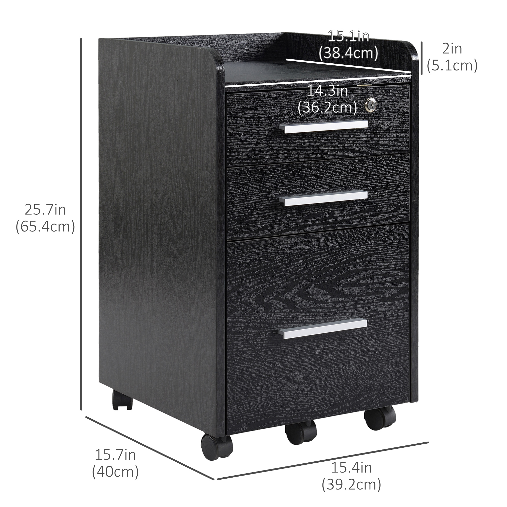 HOMCOM Vertical Filing Cabinet 3-Drawer, Mobile File Cabinet With Lock And Wheels, For Letter, Legal Size, Black , Aosom Canada