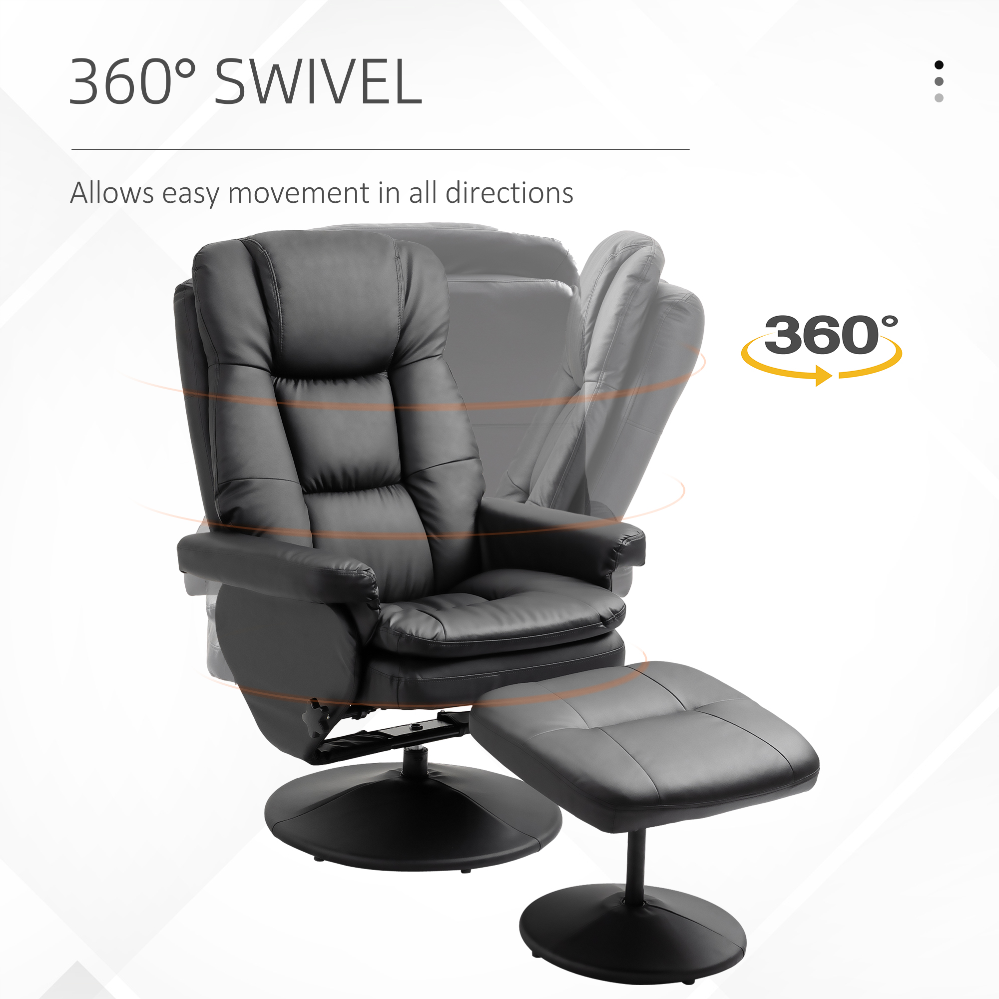 HOMCOM Recliner and Ottoman with Wrapped Base, Swivel PU Leather Reclining Chair with Footrest for Living Room, Bedroom and Office, Black| Aosom.com 3