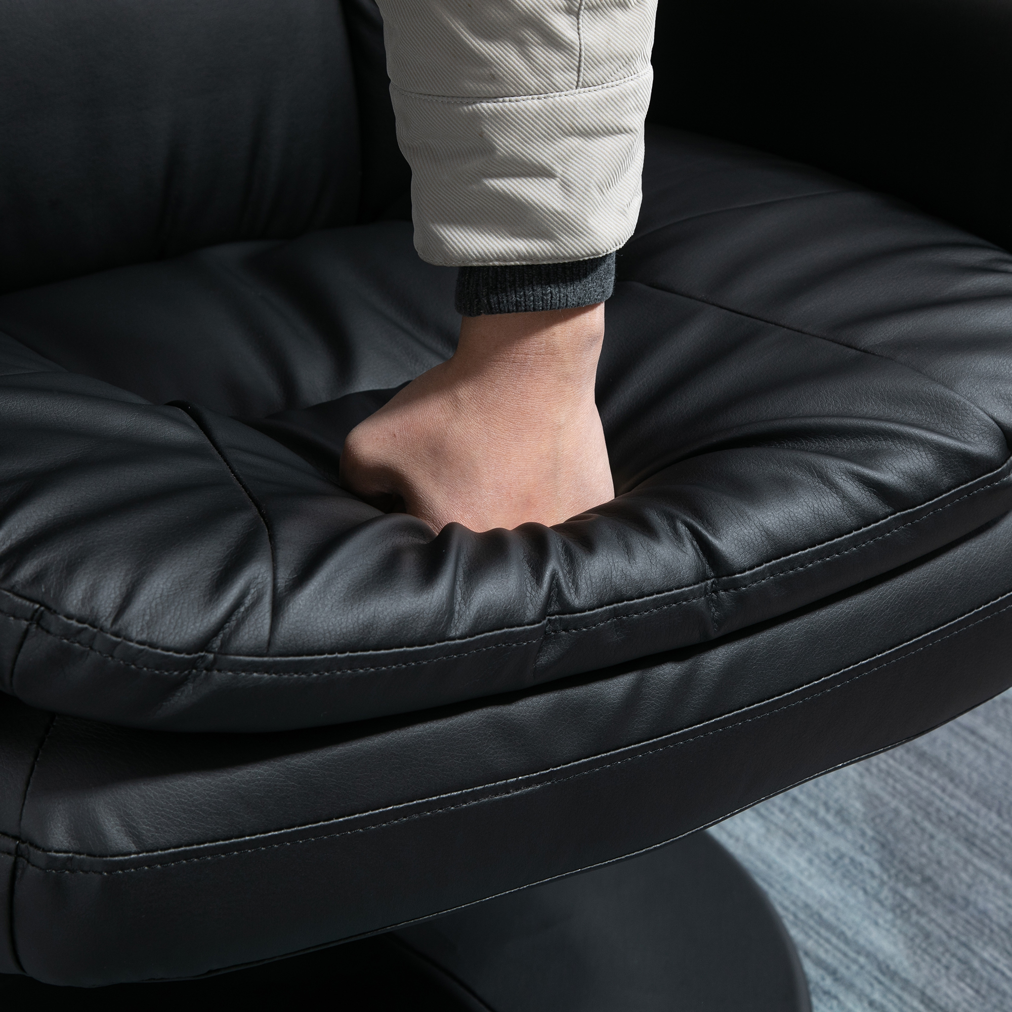 HOMCOM Recliner and Ottoman with Wrapped Base, Swivel PU Leather Reclining Chair with Footrest for Living Room, Bedroom and Office, Black| Aosom.com 5