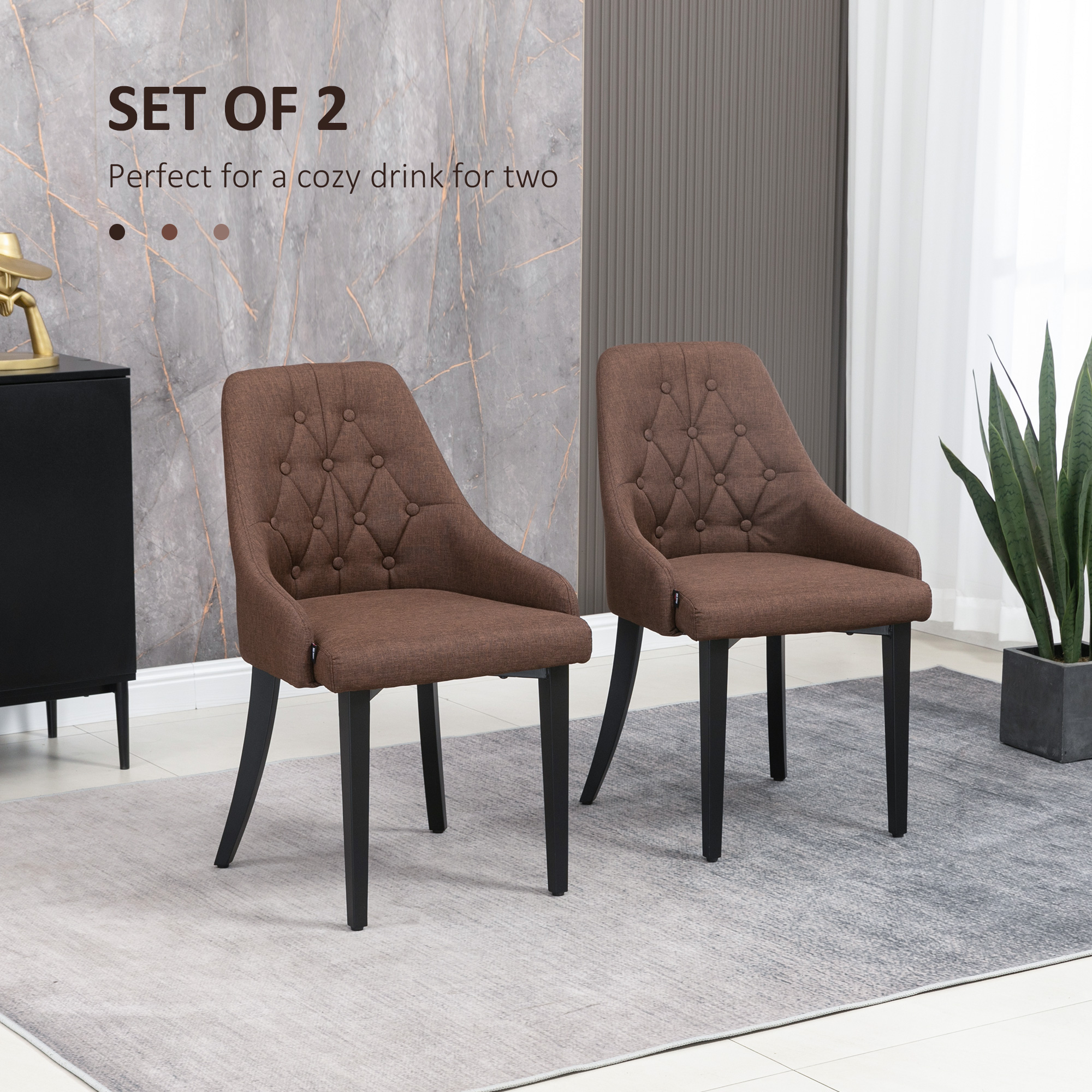 HOMCOM Modern Dining Chairs Set of 2, Button Tufted High Back Side ...
