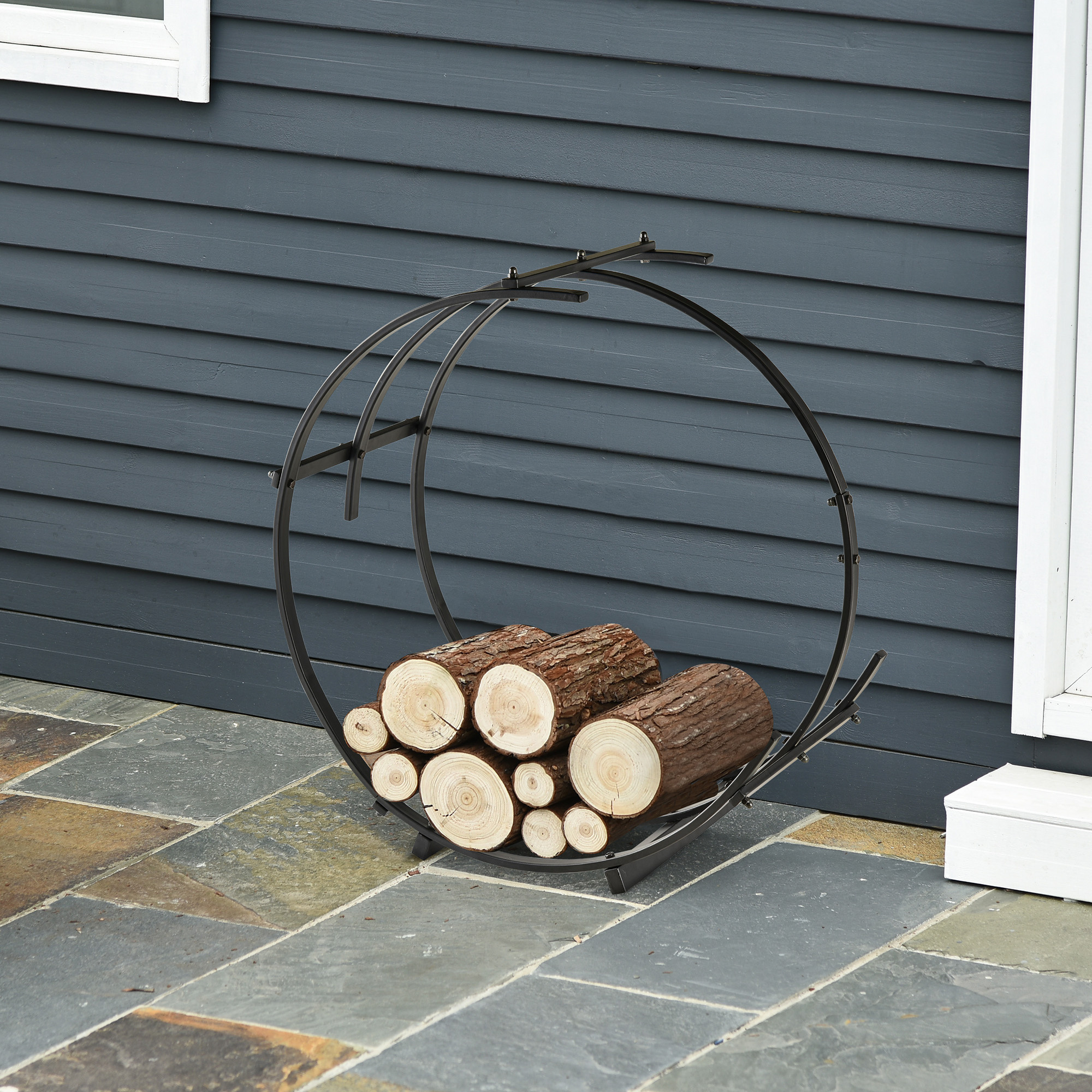 Outsunny 28 Round Firewood Rack Holder Log Storage Rack, 110 lbs. Weight  Capacity, Black | Aosom Canada