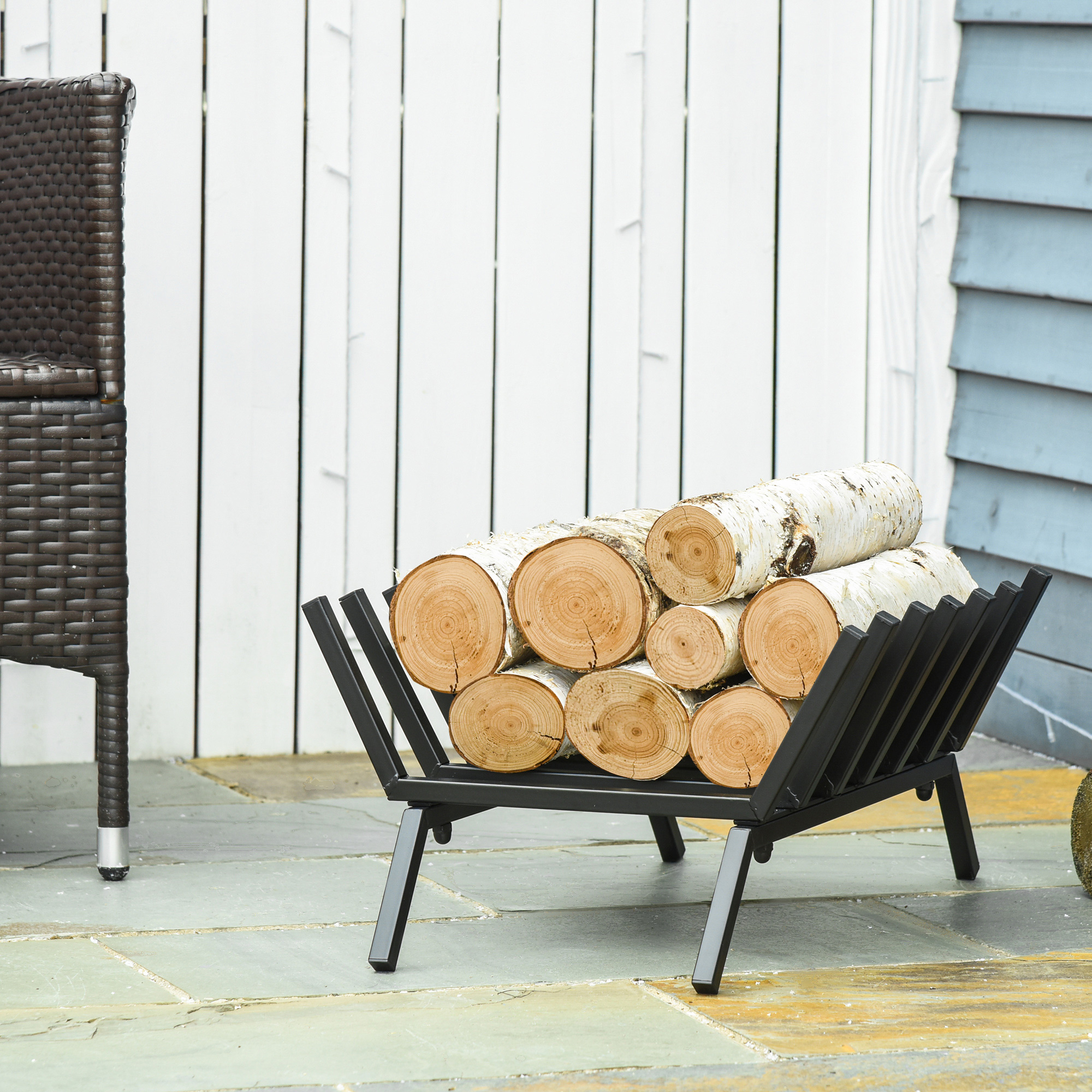 Outsunny 24 Firewood Log Rack Fireplace Log Holder Stylish Wood Storage  Basket Carrier, for Outdoor and Indoor Use, Black | Aosom Canada