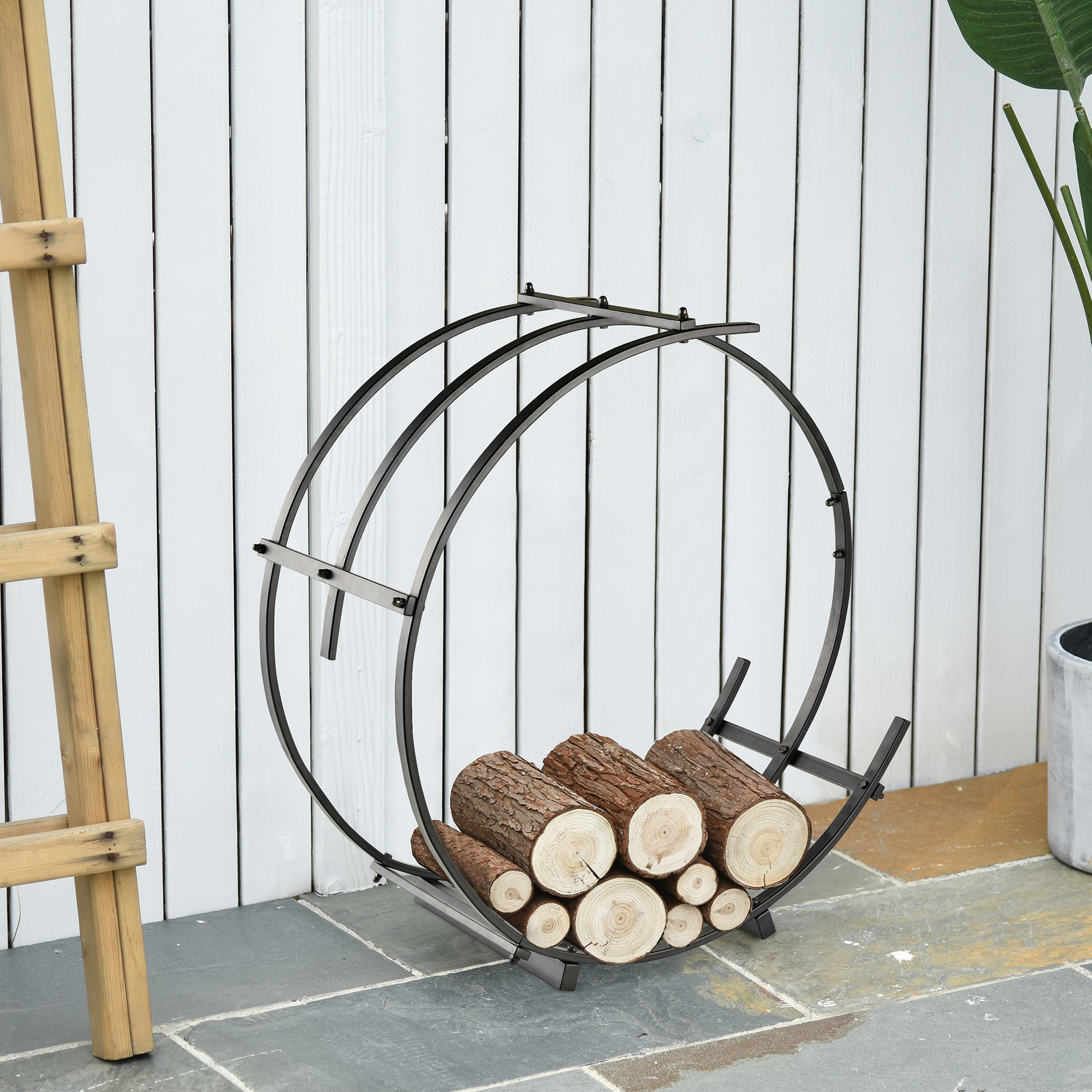 Outsunny 28 Round Firewood Rack Holder Log Storage Rack, 110 lbs. Weight  Capacity, Black | Aosom Canada