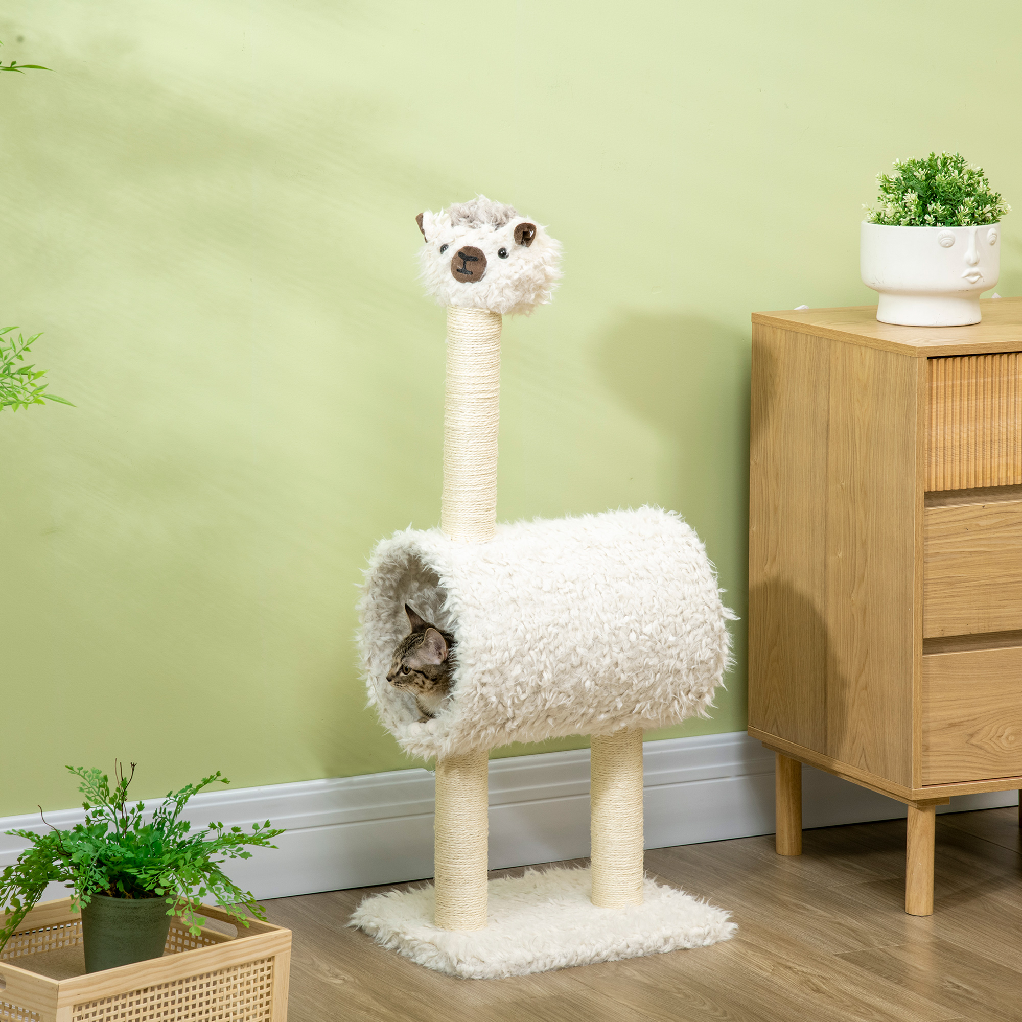 PawHut Cat Tree Alpacashaped Kitty Tower with Tunnel Sisal Scratching