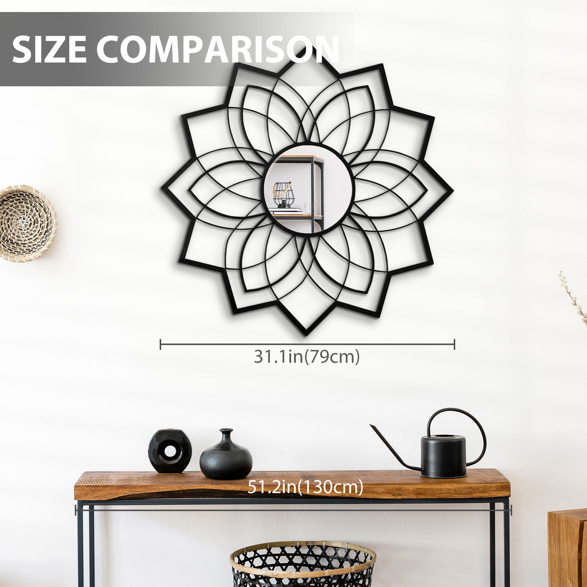 HOMCOM 31 X 31 Modern Flower Wall Mirror, Decorative Mirror For Living Room, Bedroom, Entryway, Home Decor, Black , Aosom Canada