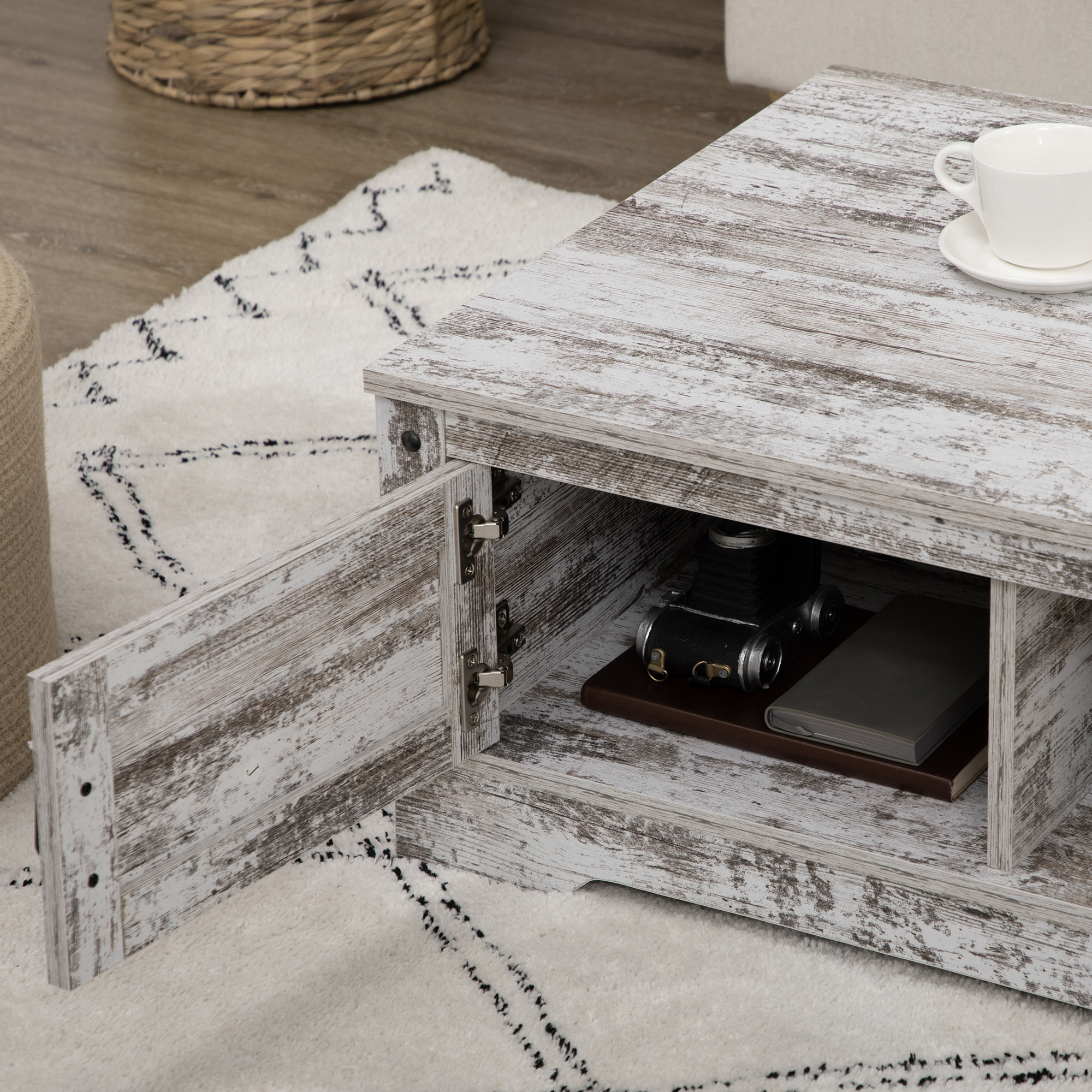 HOMCOM Rustic Coffee Table with Storage, Vintage Coffee Table for Living Room Furniture, Cocktail Table with Cabinet, Open Storage Compartments 7