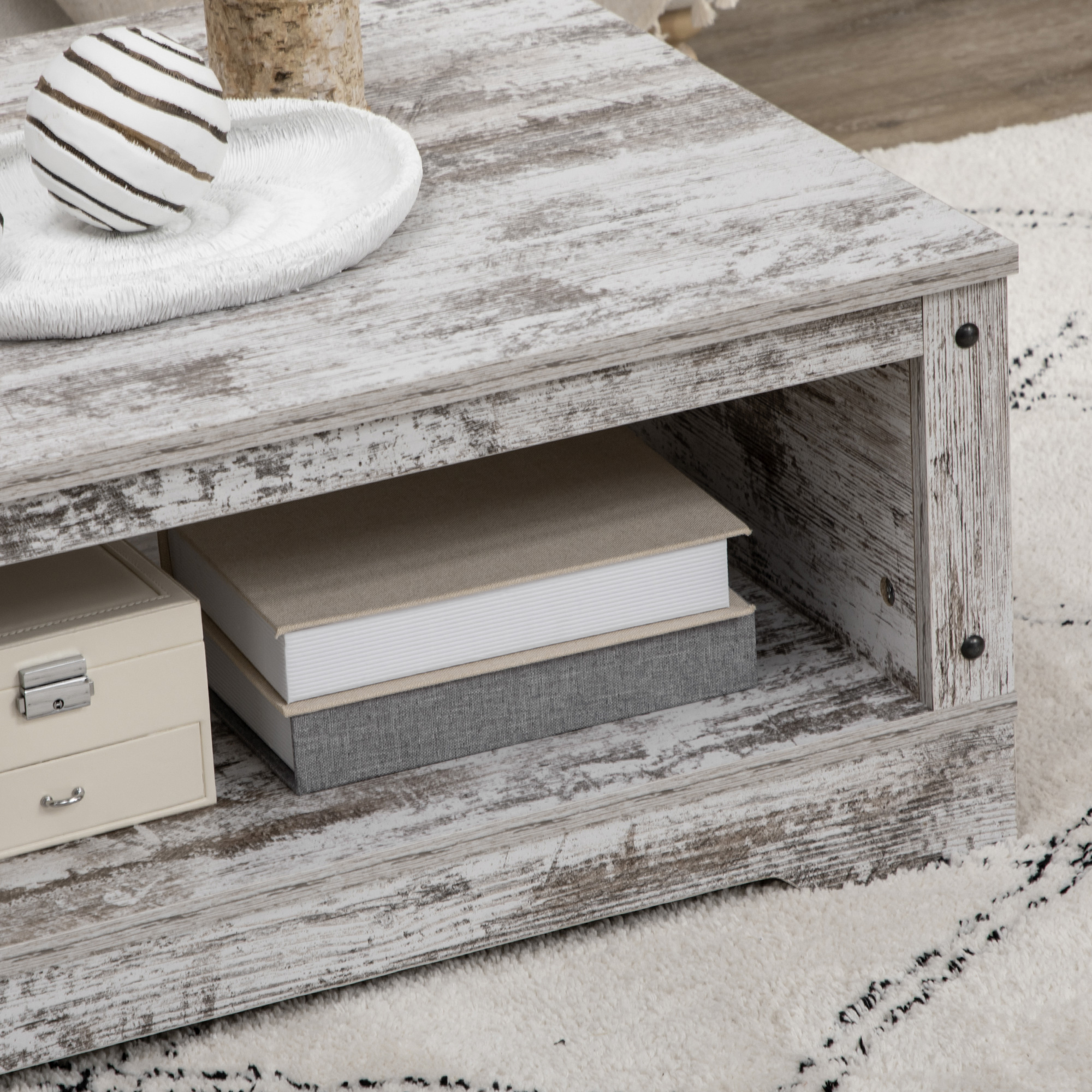 HOMCOM Rustic Coffee Table with Storage, Vintage Coffee Table for Living Room Furniture, Cocktail Table with Cabinet, Open Storage Compartments 6
