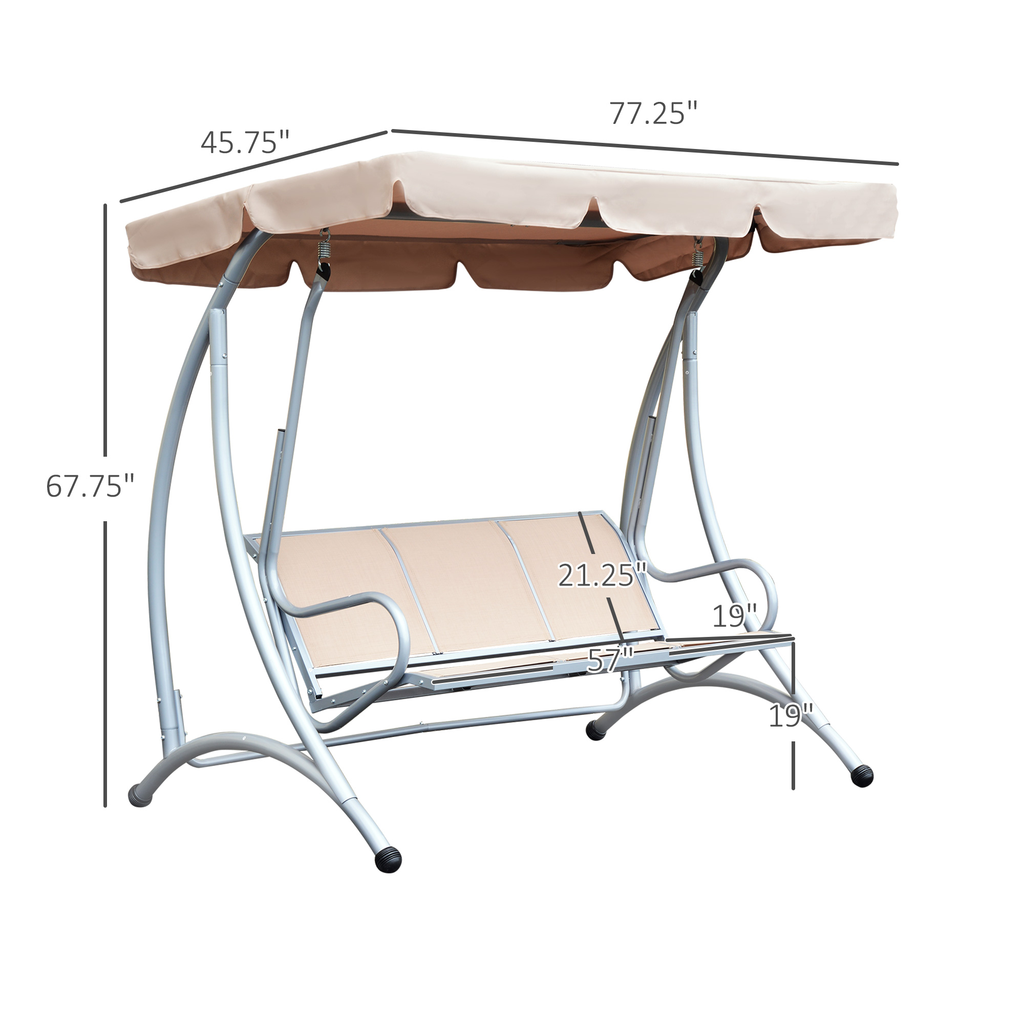 Outsunny 3 Person Patio Swing Seats With Adjustable Canopy Outdoor Swing Chair Bench For Garden, Poolside, Beige , Aosom Canada