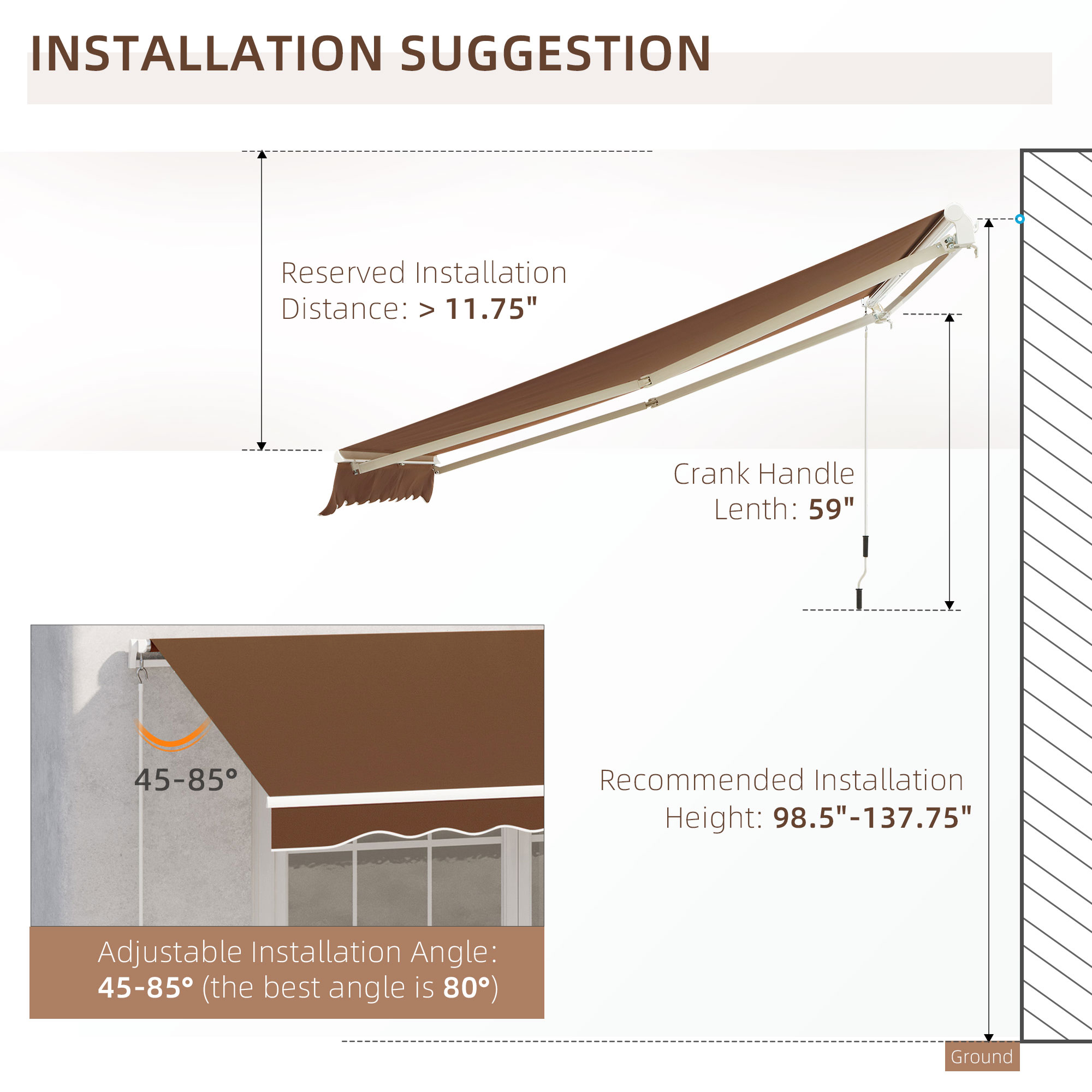 Outsunny 10' x 8' Manual Retractable Awning Sun Shade Shelter for Patio Deck Yard with UV Protection and Easy Crank Opening, Coffee 6