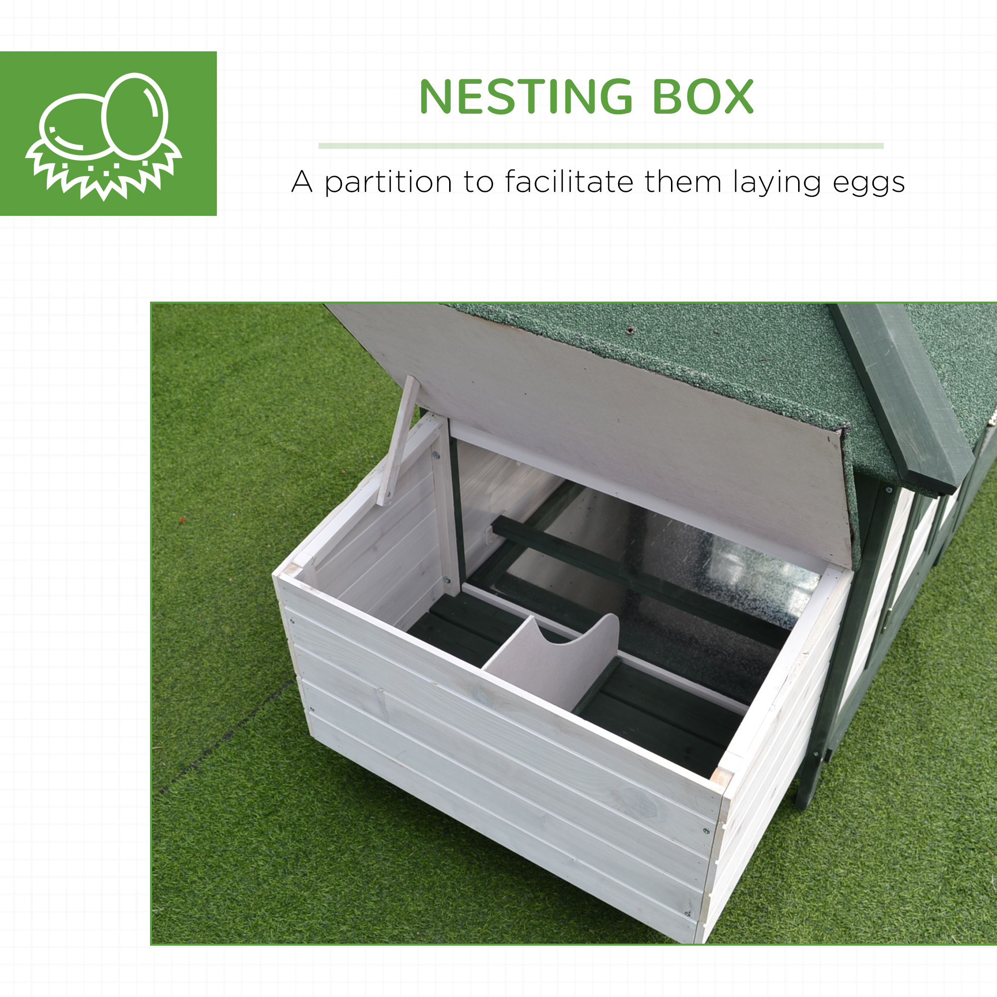 PawHut 77 Wooden Chicken Coop Hen House, Poultry Cage With Weatherproof Roof, Nesting Box, Enclosed Run & Removable Tray For Outdoor Backyard, Green