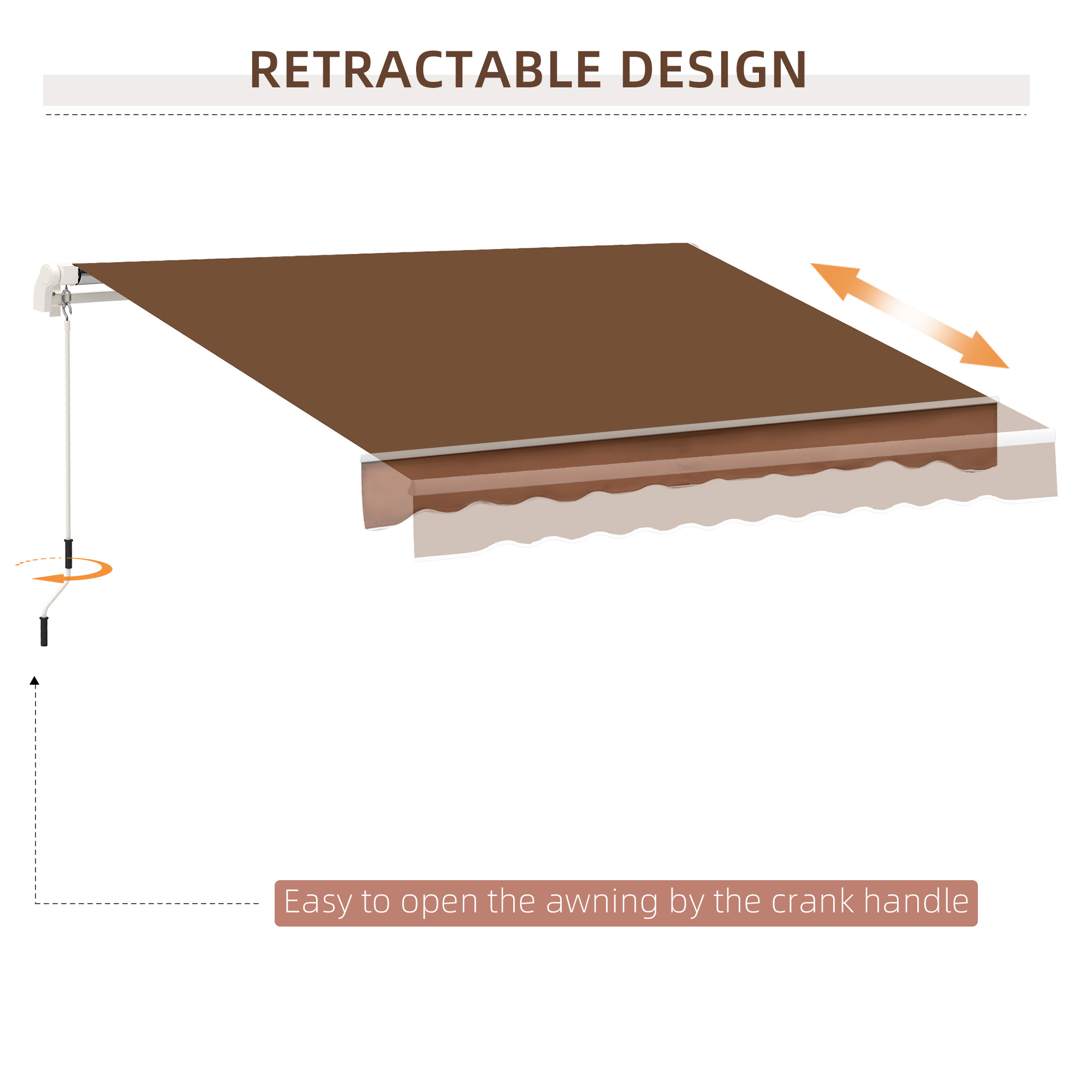 Outsunny 10' x 8' Manual Retractable Awning Sun Shade Shelter for Patio Deck Yard with UV Protection and Easy Crank Opening, Coffee 5