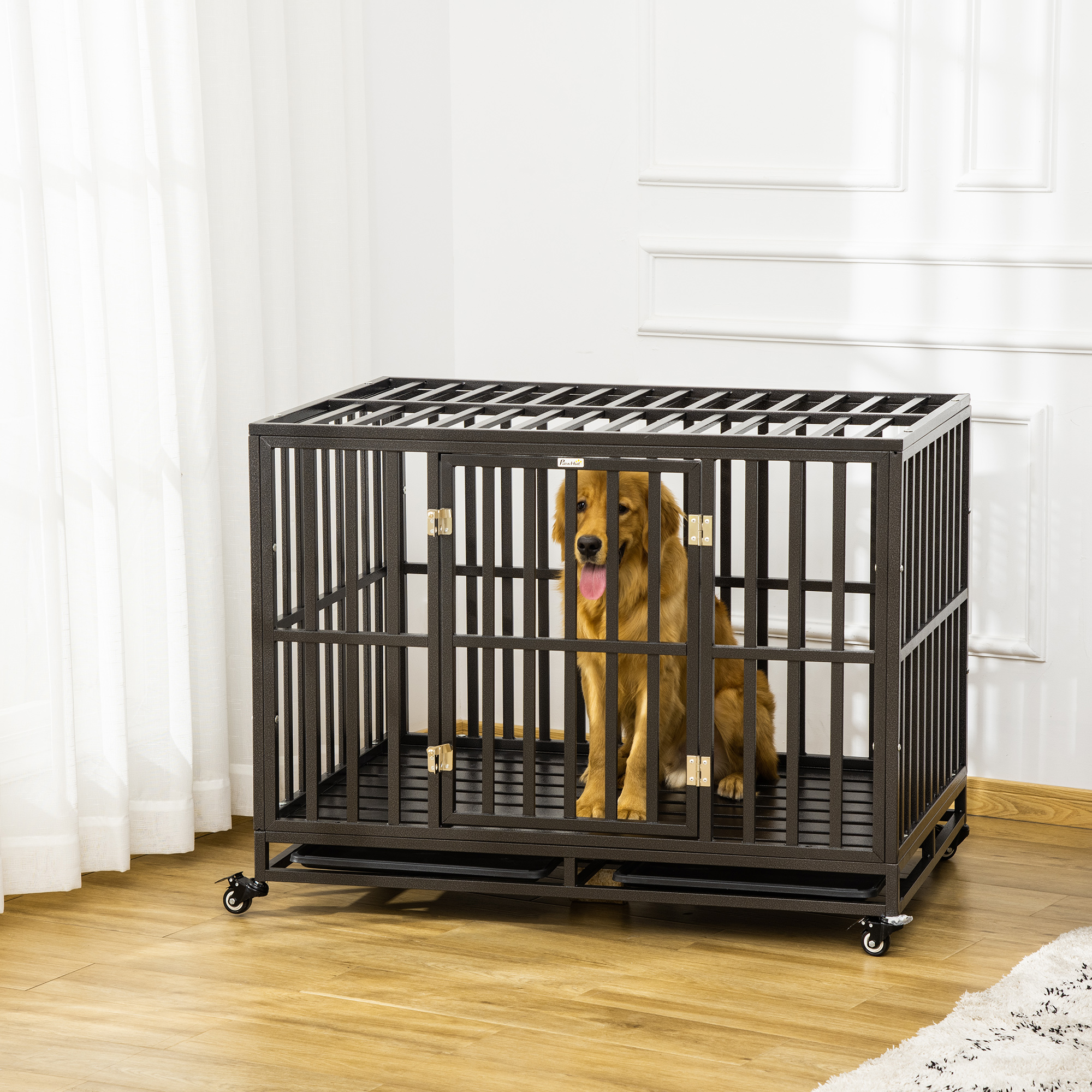 Pawhut Heavy Duty Dog Kennel Steel Dog Crate With Wheels 45 Playpen Black Aosom Com Pawhut Heavy Duty Dog Kennel Steel Dog Crate With Wheels 45 Playpen Black Aosom Com