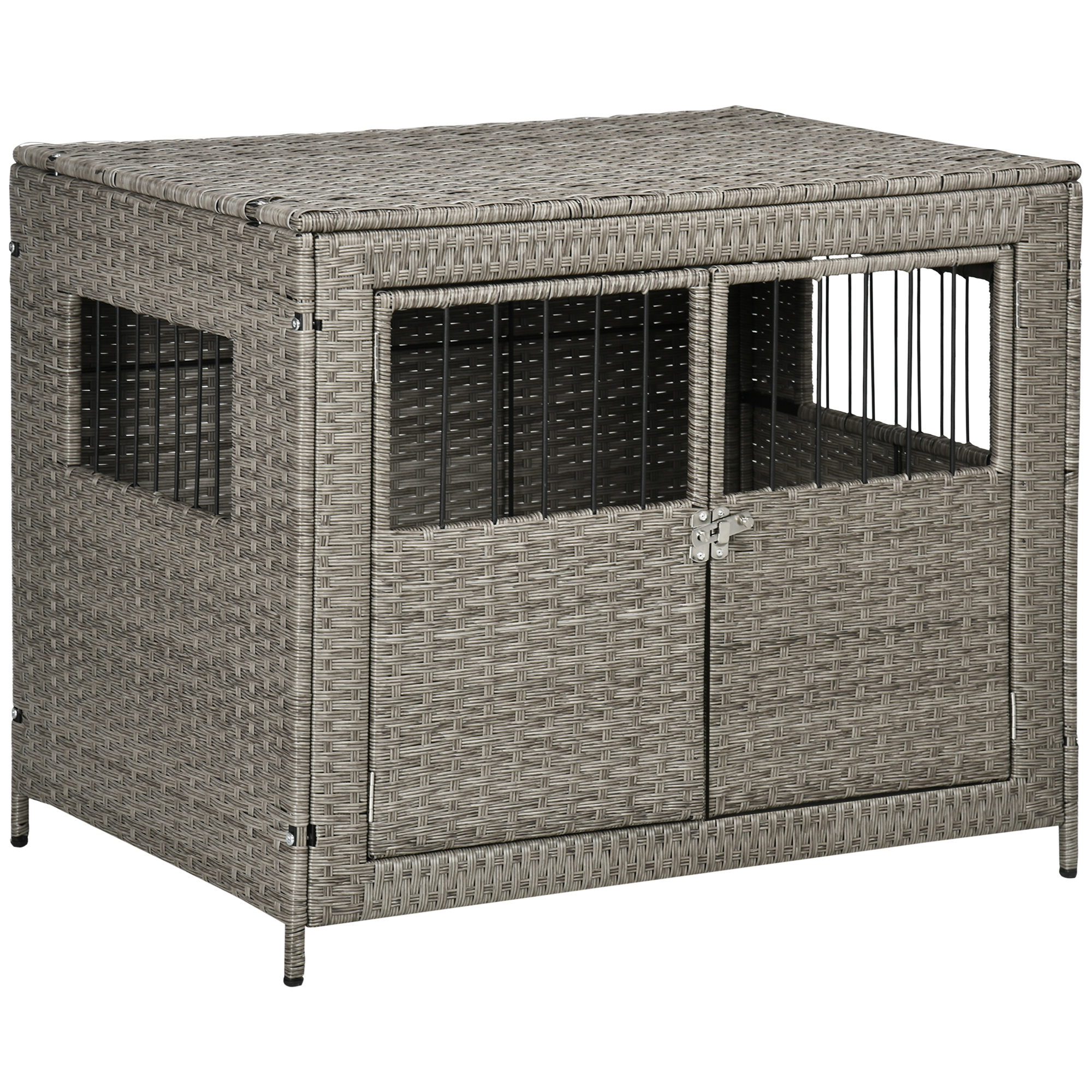PawHut Rattan Dog Crate with Double Doors, Wicker Dog Cage with Large