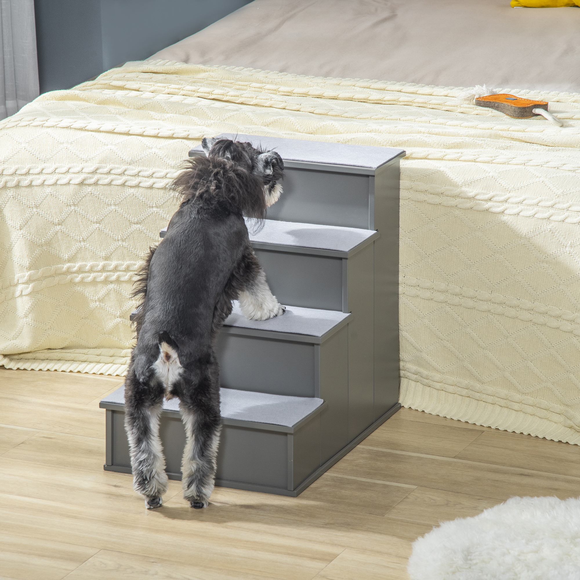 PawHut Dog Steps Pet Stairs For Bed Cat Ladder For Couch With Non-Slip Carpet, 15.7 X 23.2 X 21.3, Grey , Aosom Canada