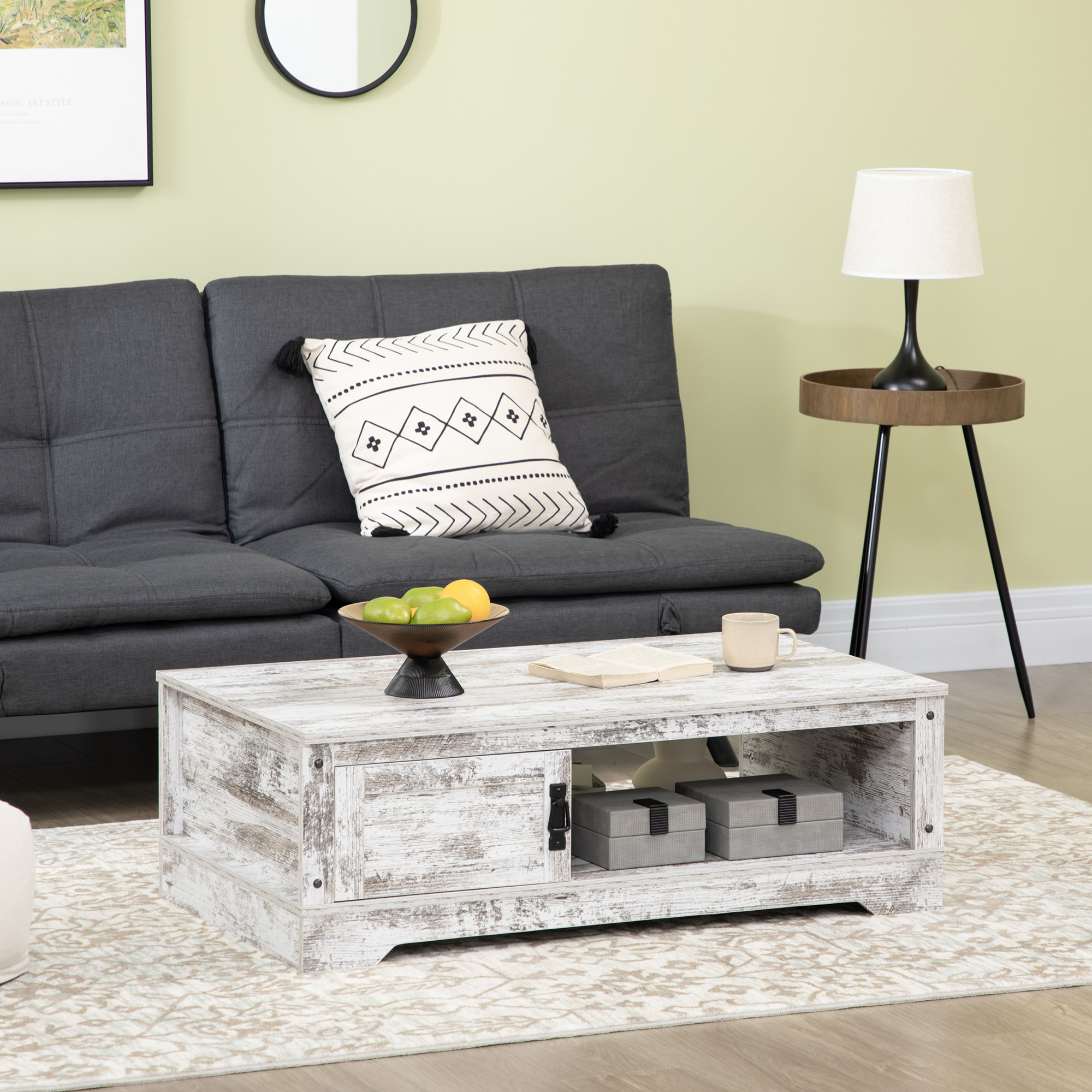 Coffee Table, Vintage Style Tea Table with Open Storage