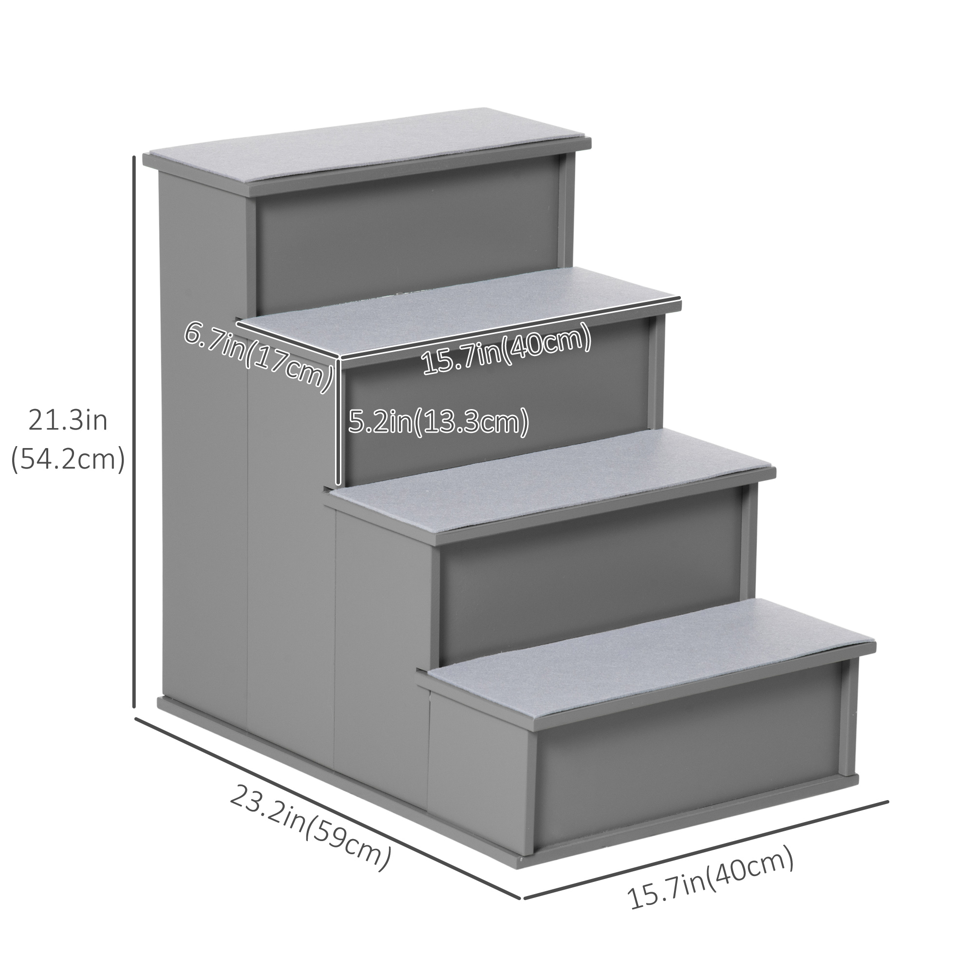 PawHut Dog Steps Pet Stairs For Bed Cat Ladder For Couch With Non-Slip Carpet, 15.7 X 23.2 X 21.3, Grey , Aosom Canada