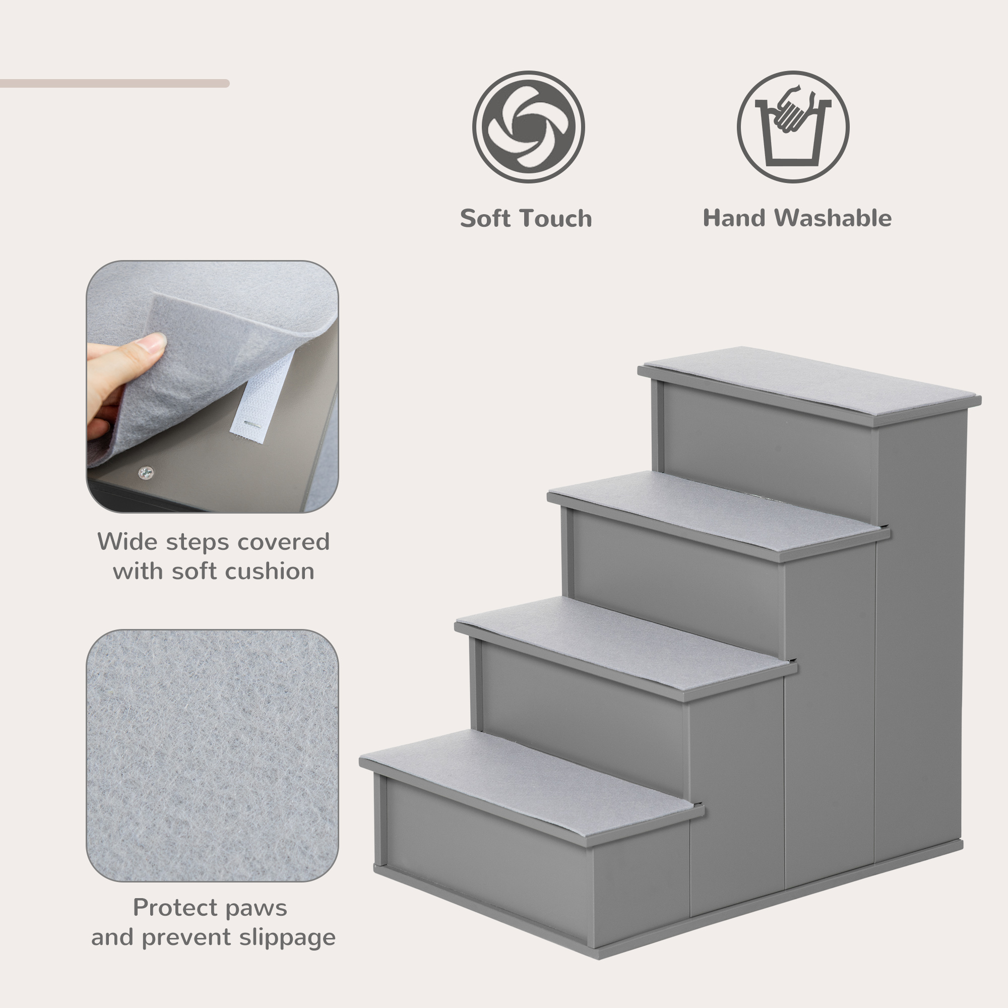 PawHut Dog Steps Pet Stairs For Bed Cat Ladder For Couch With Non-Slip Carpet, 15.7 X 23.2 X 21.3, Grey , Aosom Canada