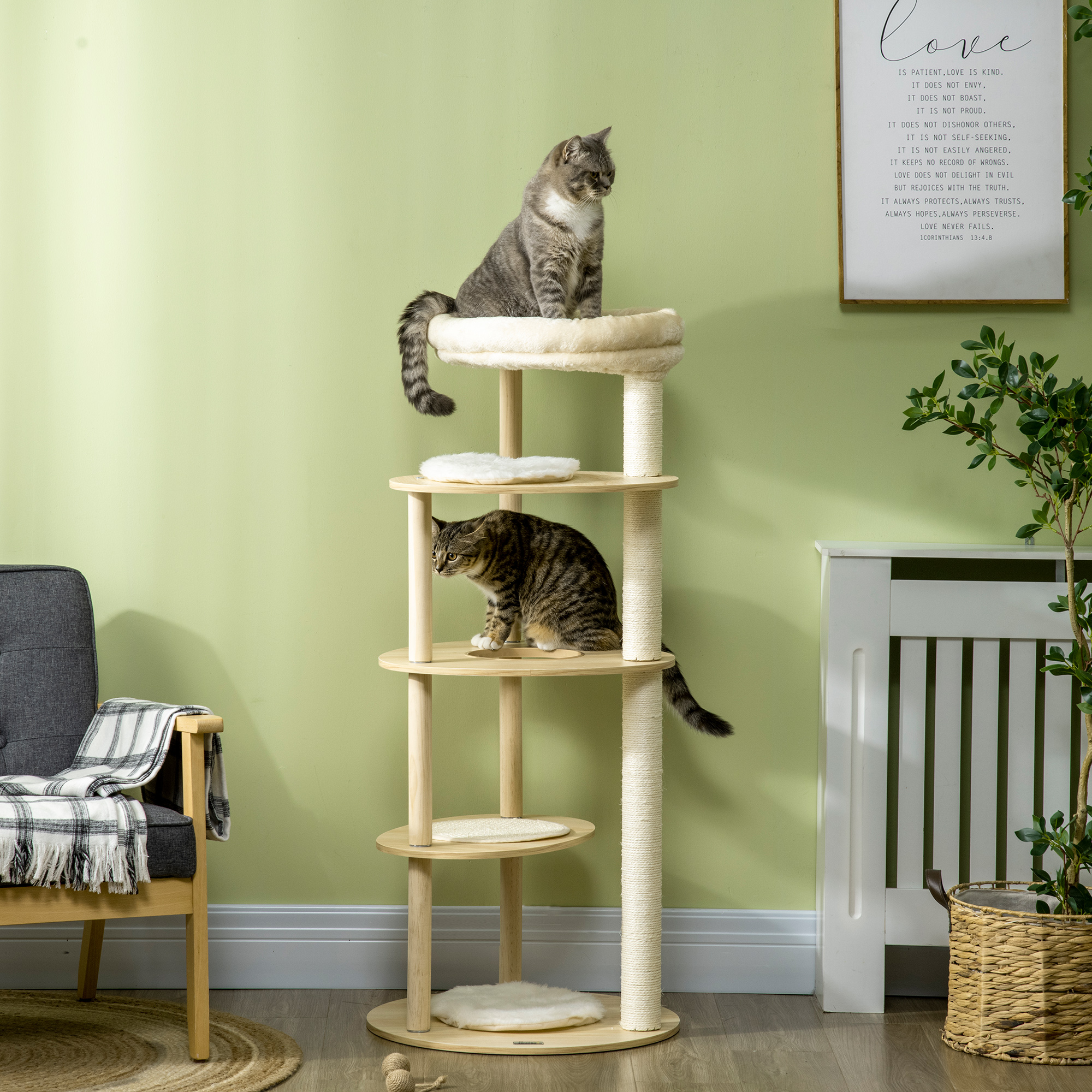 PawHut 49" Cat Tree MultiLevel Kitty Tower with Scratching Post, Cat