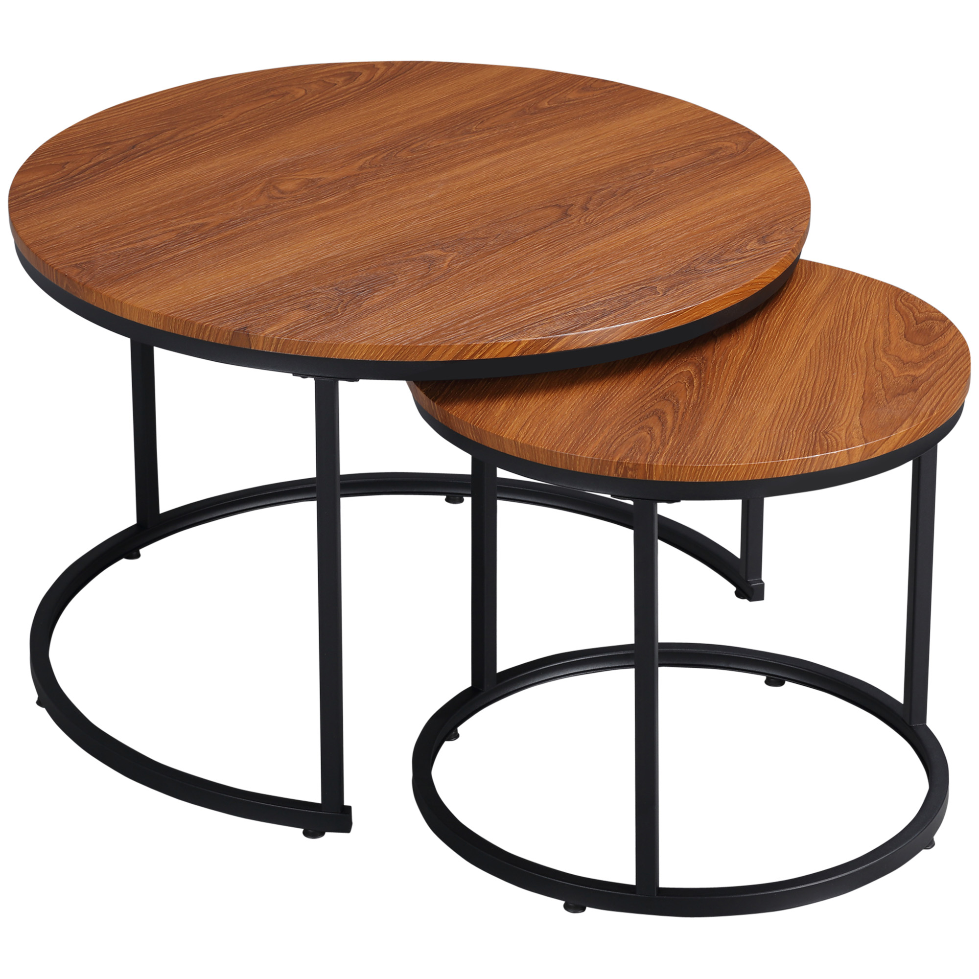 HOMCOM Round Nesting Tables Set Of 2, Stacking Coffee Table Set With Metal Frame For Living Room, Dark Walnut