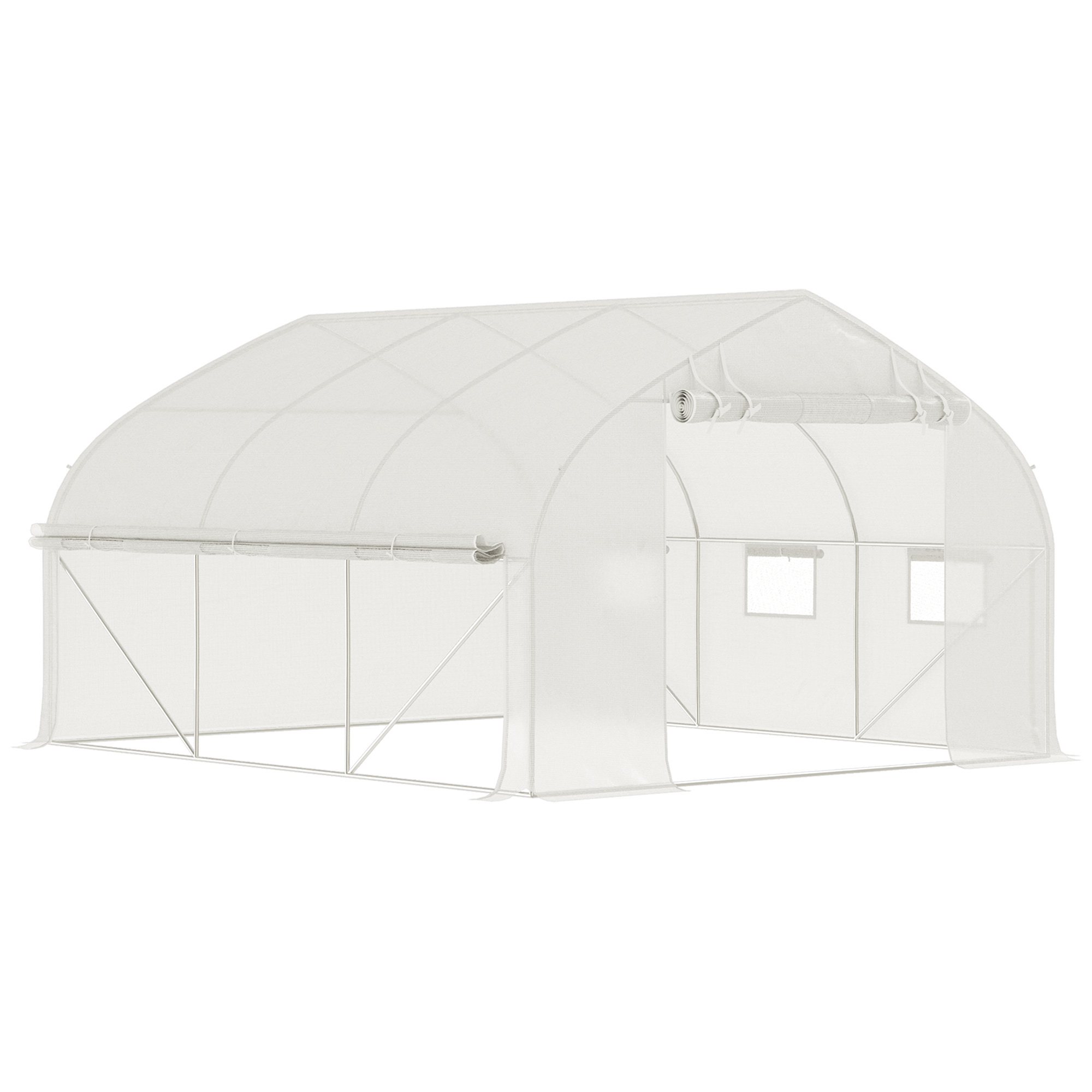 Outsunny 6.6' X 10' Tunnel Greenhouse With Roll-up Door & Mesh Windows - Walk-in Plant Growing Tent, Steel Frame